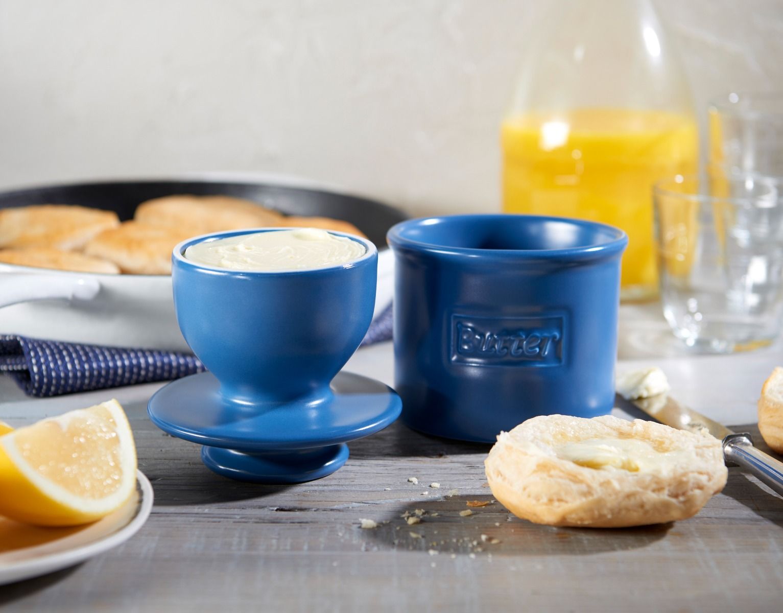 Navy Matte Cafe Butter Bell Crock