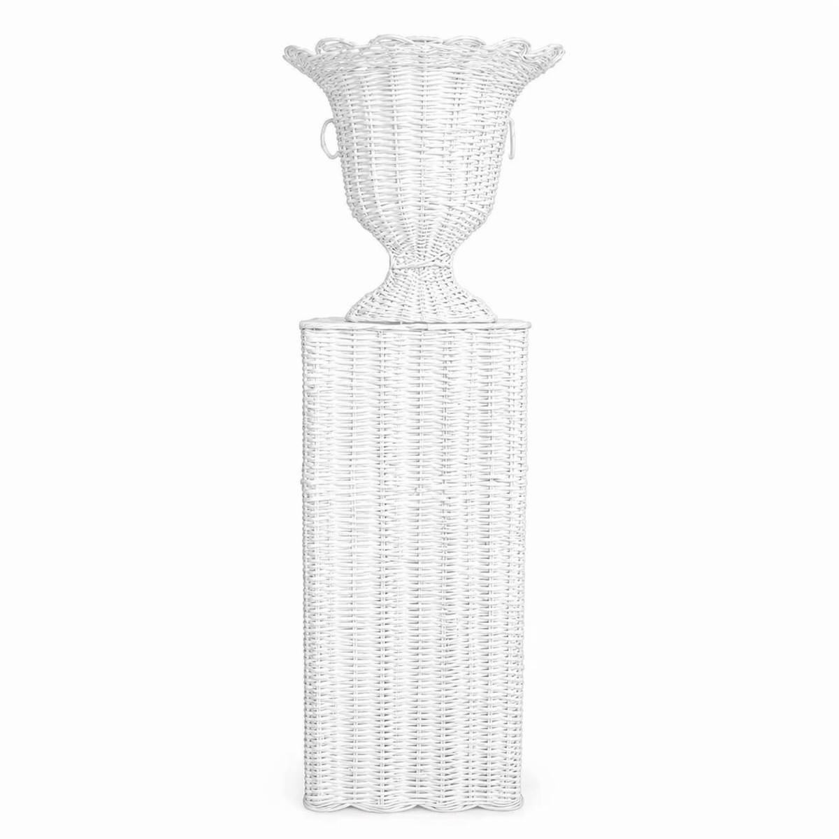White Square Scalloped Wicker Urn and Pedestal (2 Options)