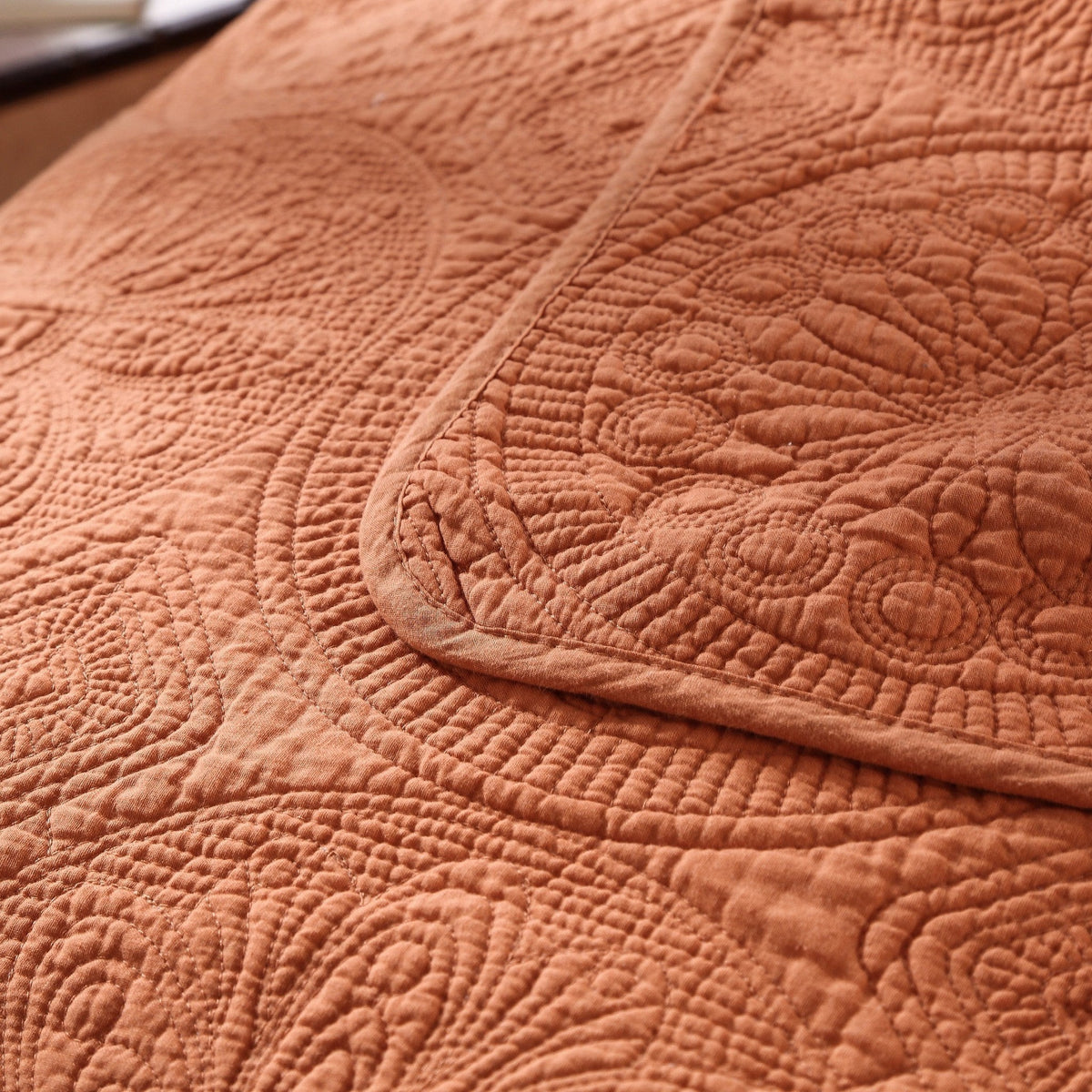 Tache Tuscany Sunrise Medallion Orange Rustic Stone Washed Cotton Quilt Set (JHW-595)