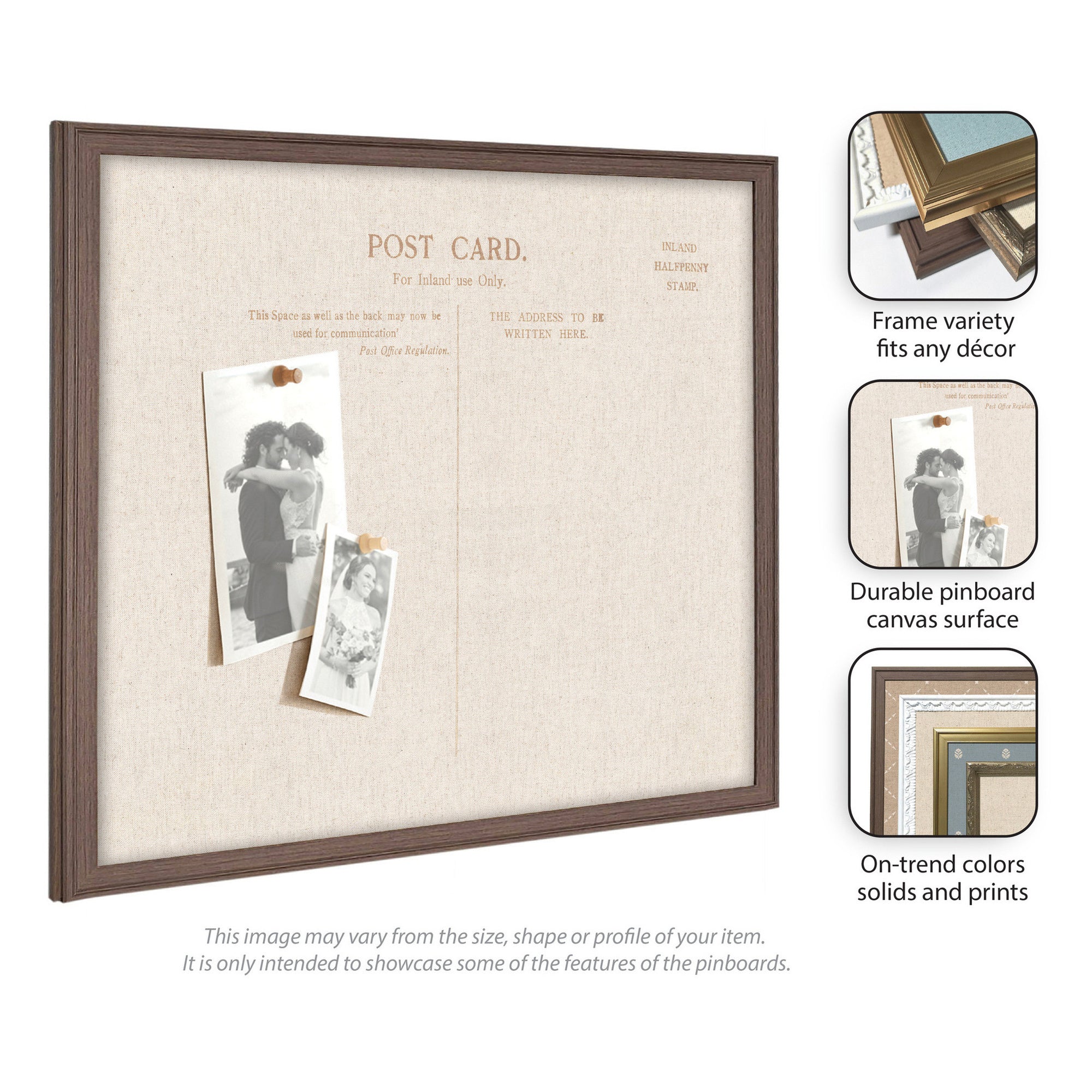 Framed Fabric Pinboard Linen Vintage Post Card Wall Organization