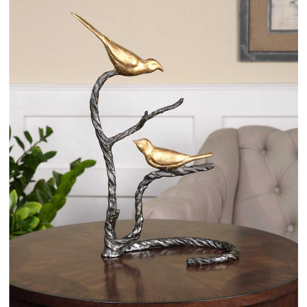 Metallic Gold Bird Branch Sculpture