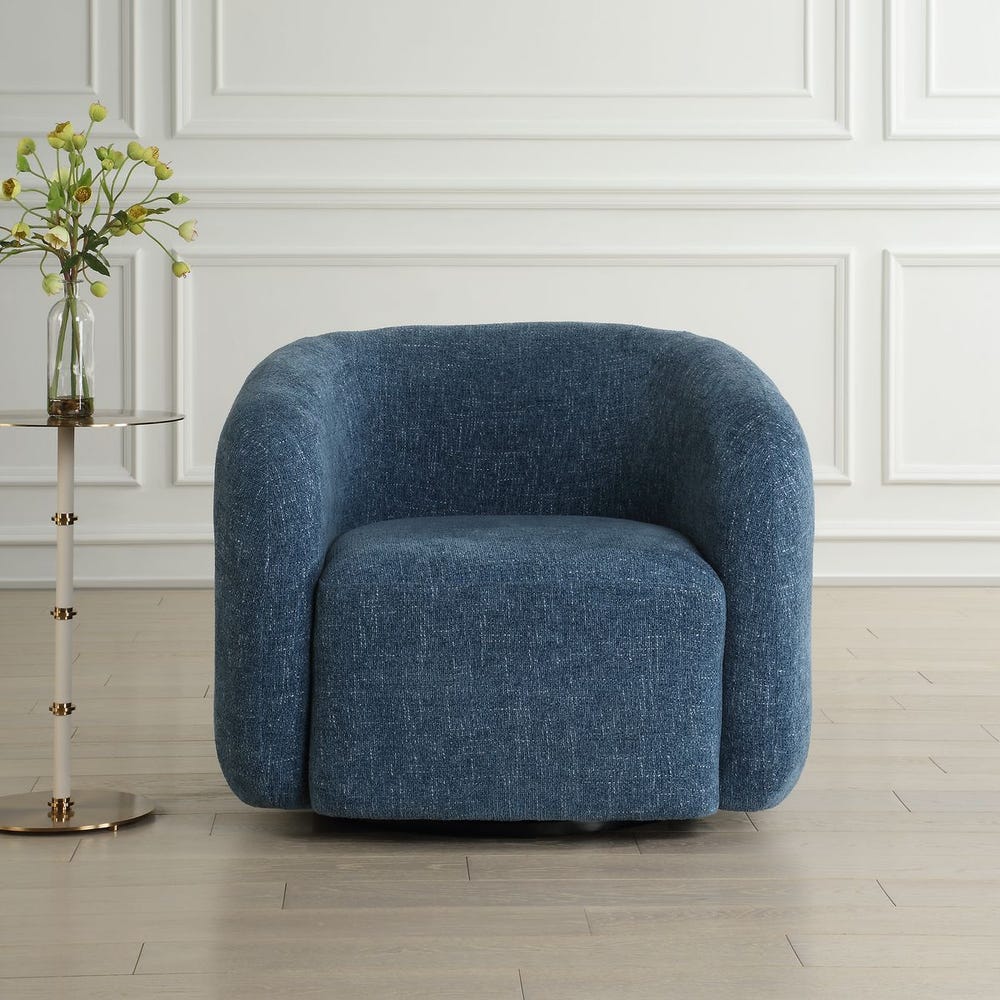 Channeled Blueberry Chenille Swivel Chair