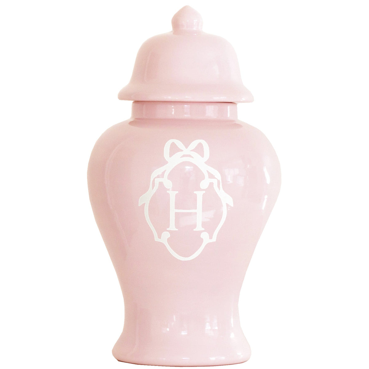 Bow Monogram Ginger Jars in Cherry Blossom Pink