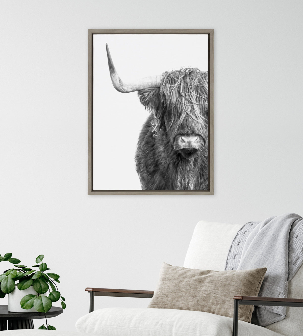Sylvie B&W Highland Cow No. 1 Framed Canvas by Amy Peterson Art Studio