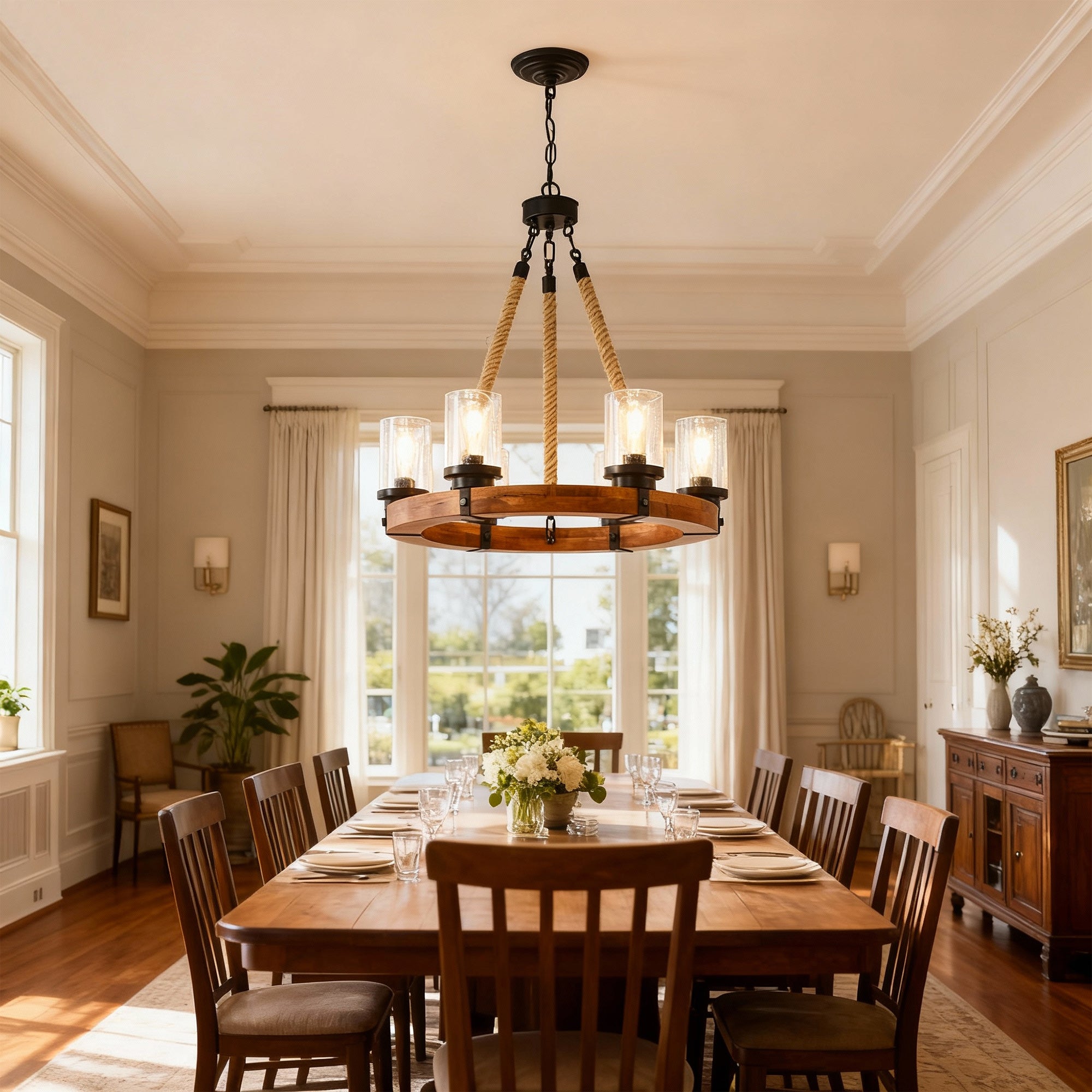 Rustic 6-Light Wagon Wheel Chandelier, Farmhouse Chandeliers