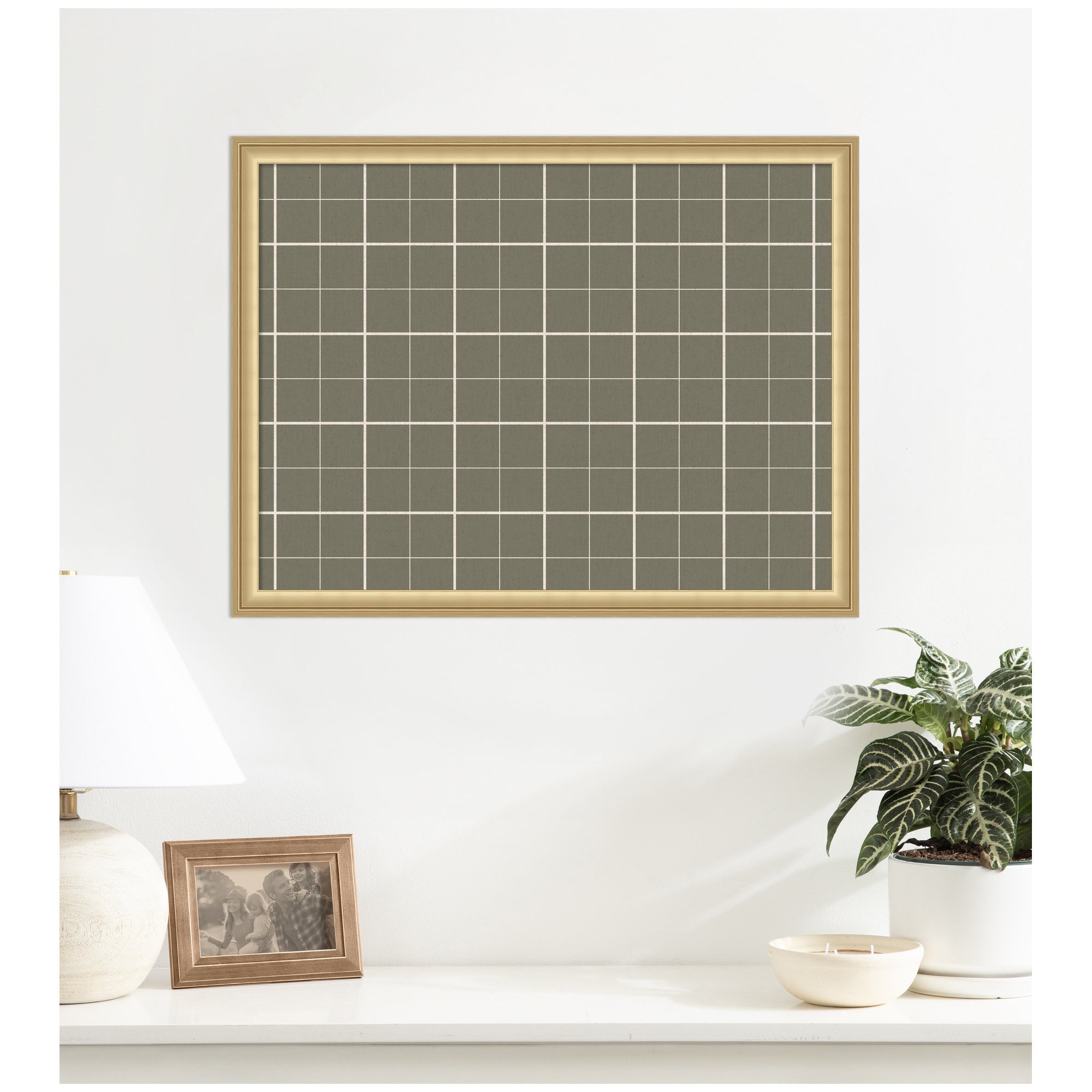 Framed Fabric Pinboard Sage Green Plaid Wall Organization