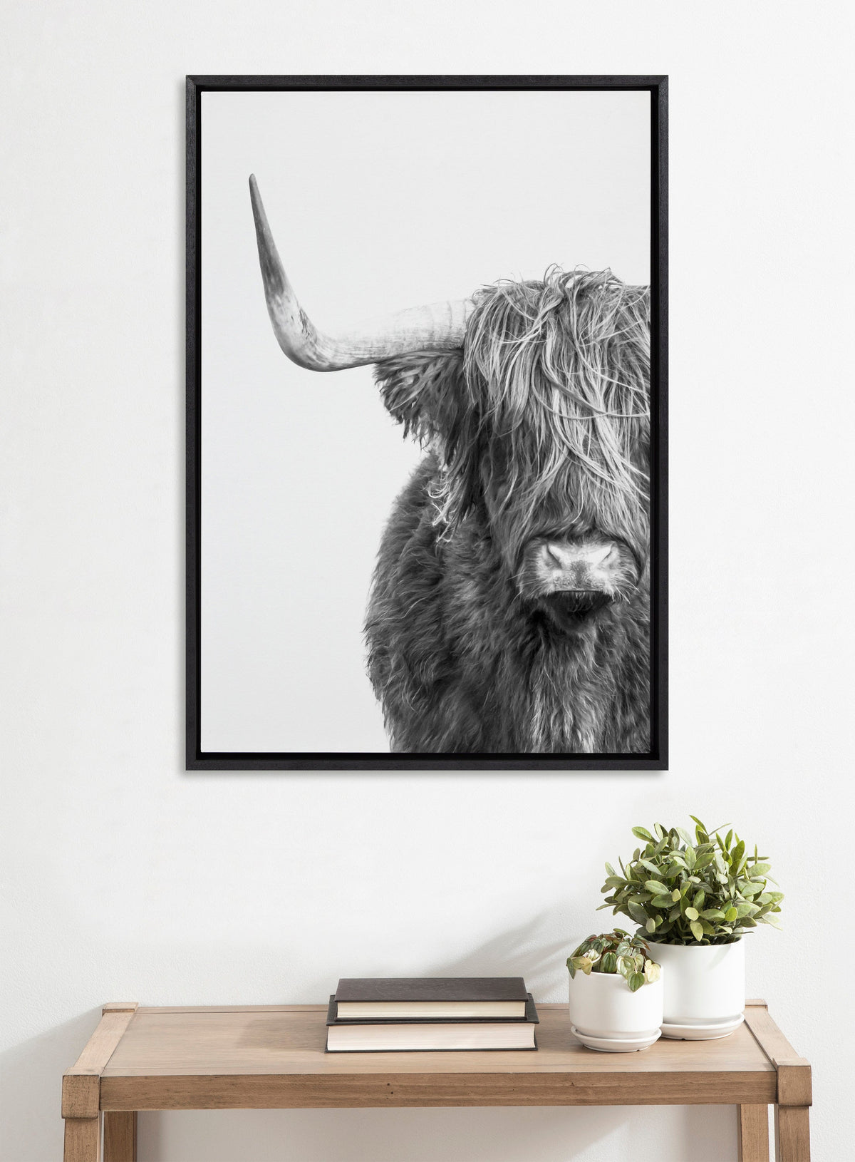Sylvie B&W Highland Cow No. 1 Framed Canvas by Amy Peterson Art Studio