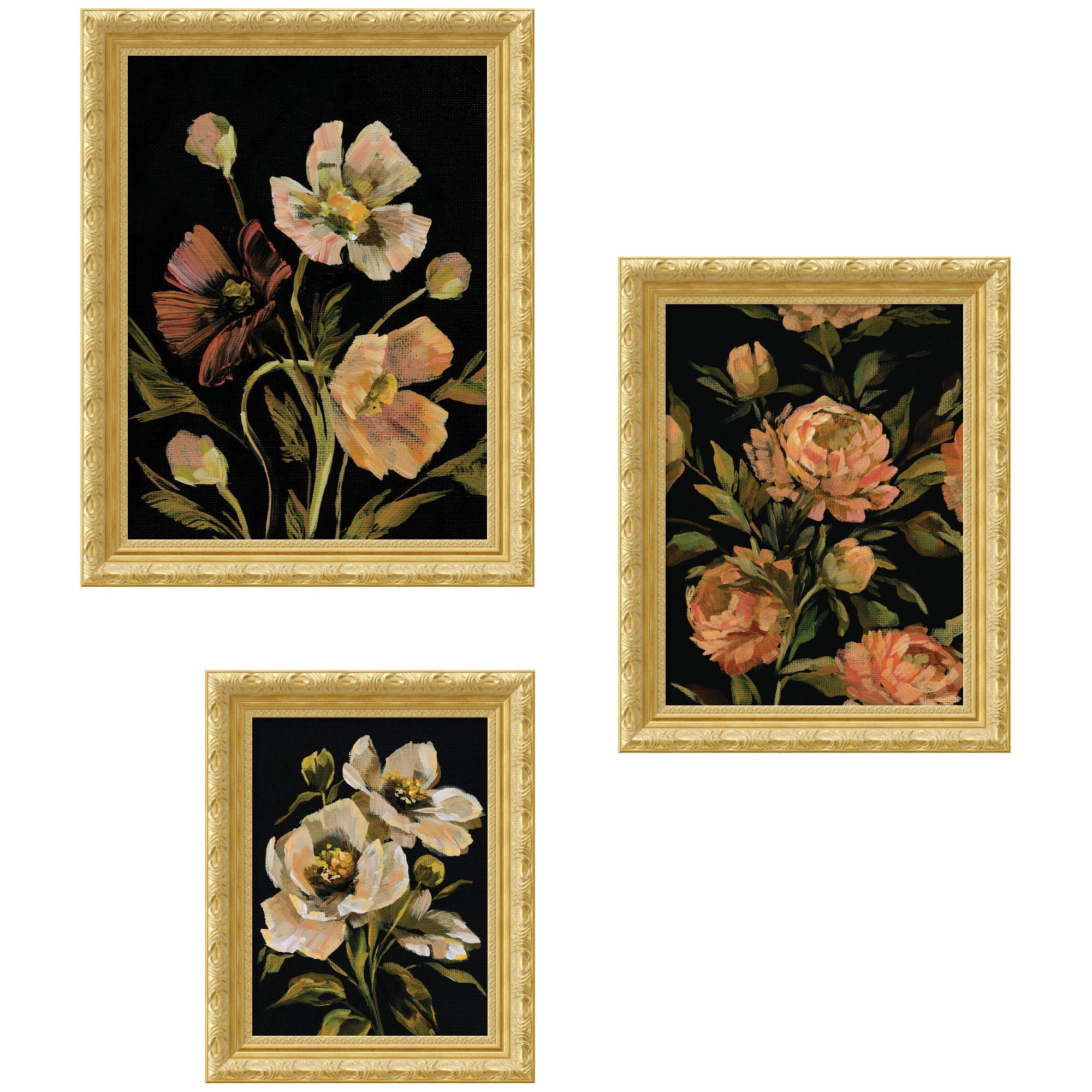 Moody Pink Hued Floral 3 Piece Framed Wall Art Print Set by Annie Quigley