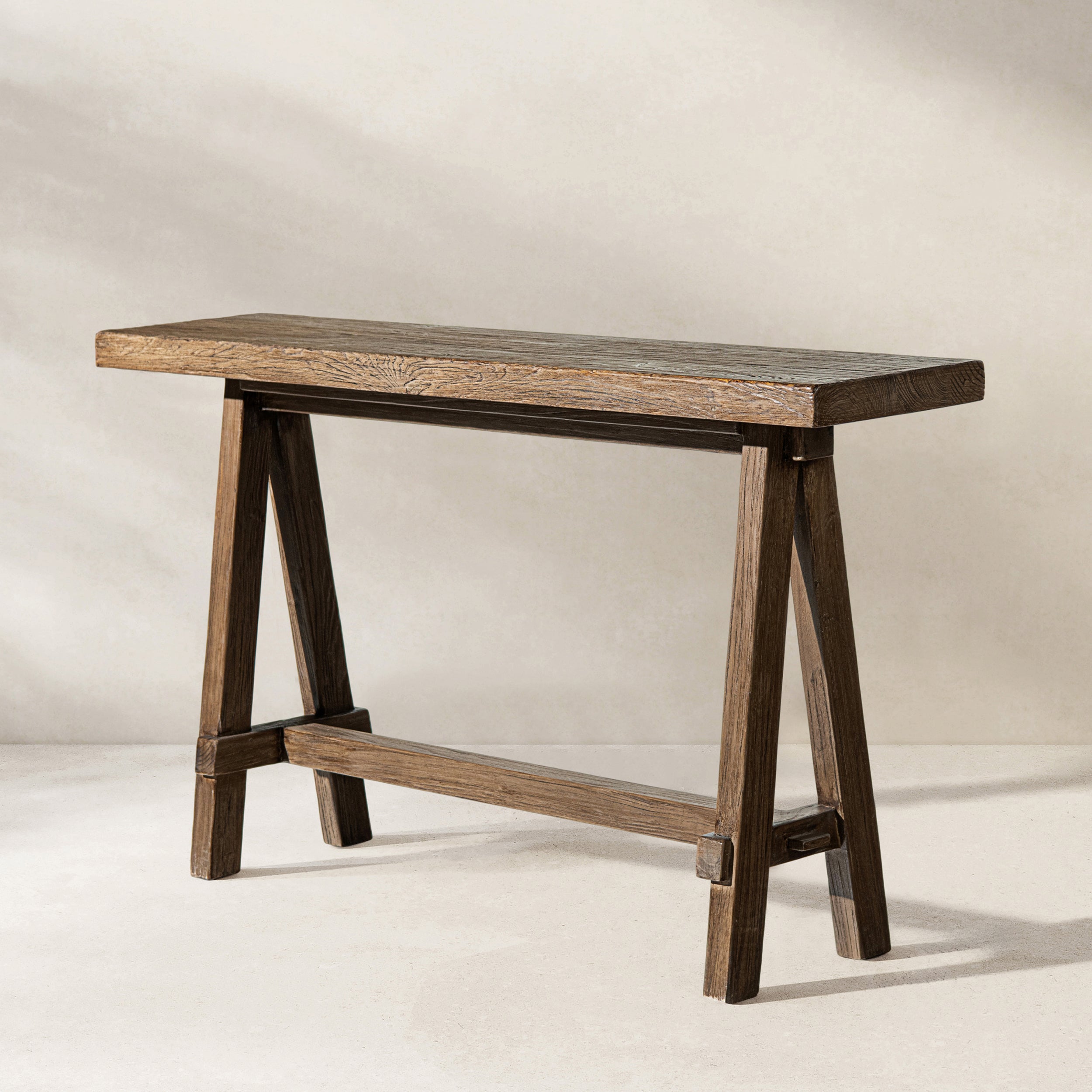 Hawthorne 60'' Solid Reclaimed Elm Trestle Console Table, Heritage Medium-Dark Brown