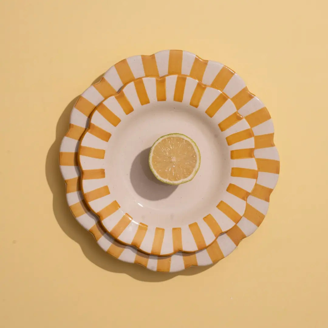 Yellow Stripe Dinner Plate | Handpainted Ceramic (Set of 2)