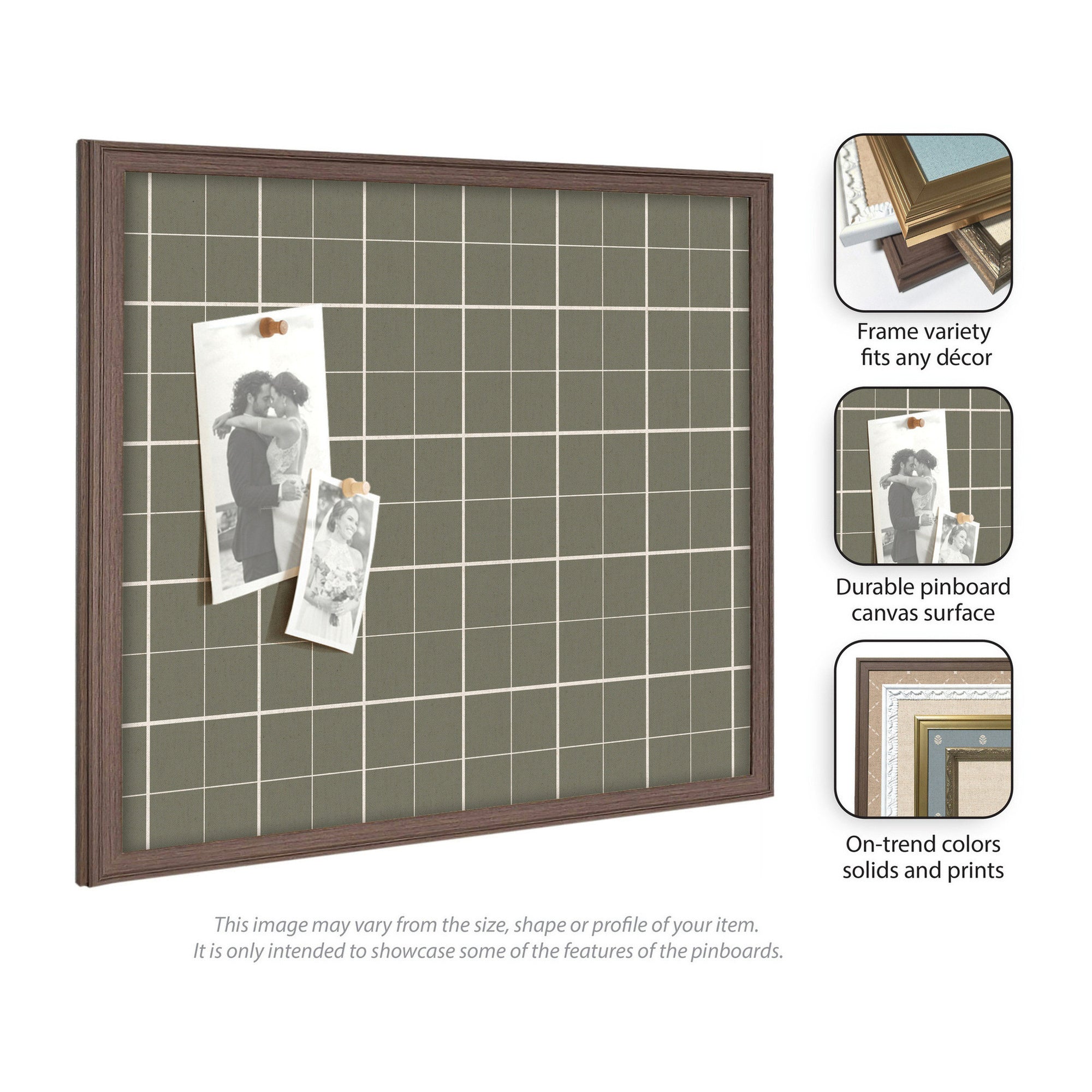 Framed Fabric Pinboard Sage Green Plaid Wall Organization