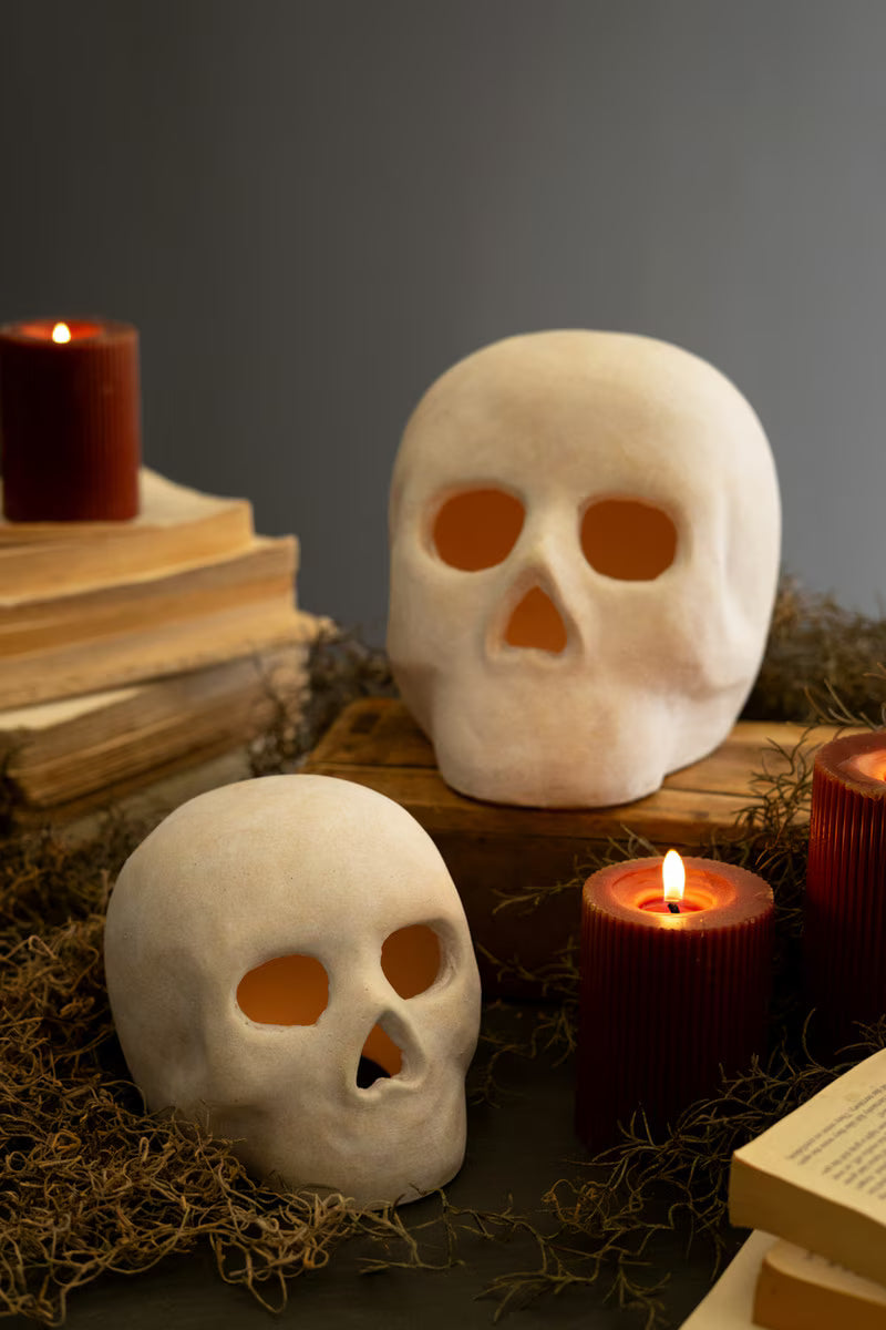 Aged Cement Skull Luminary Set of 4