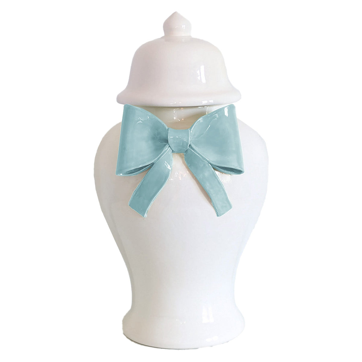 Ginger Jars with Sculpted Ceramic Bow in Robin's Egg