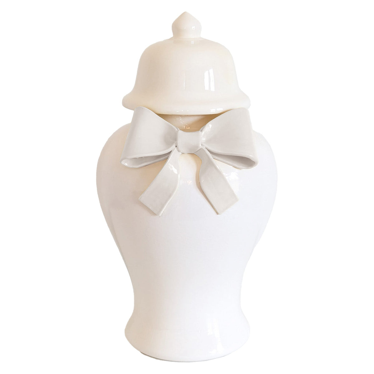 Ginger Jars with Sculpted Ceramic Bow in White