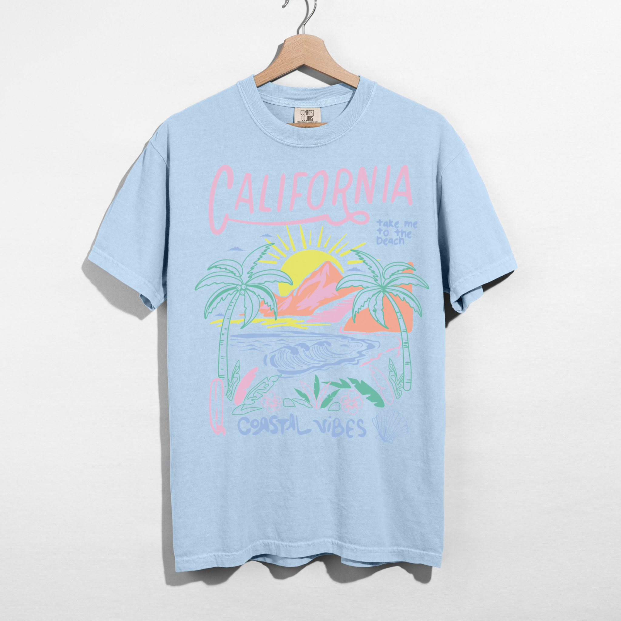 California Coastal Vibes Graphic Tee β Beach Sunset Shirt