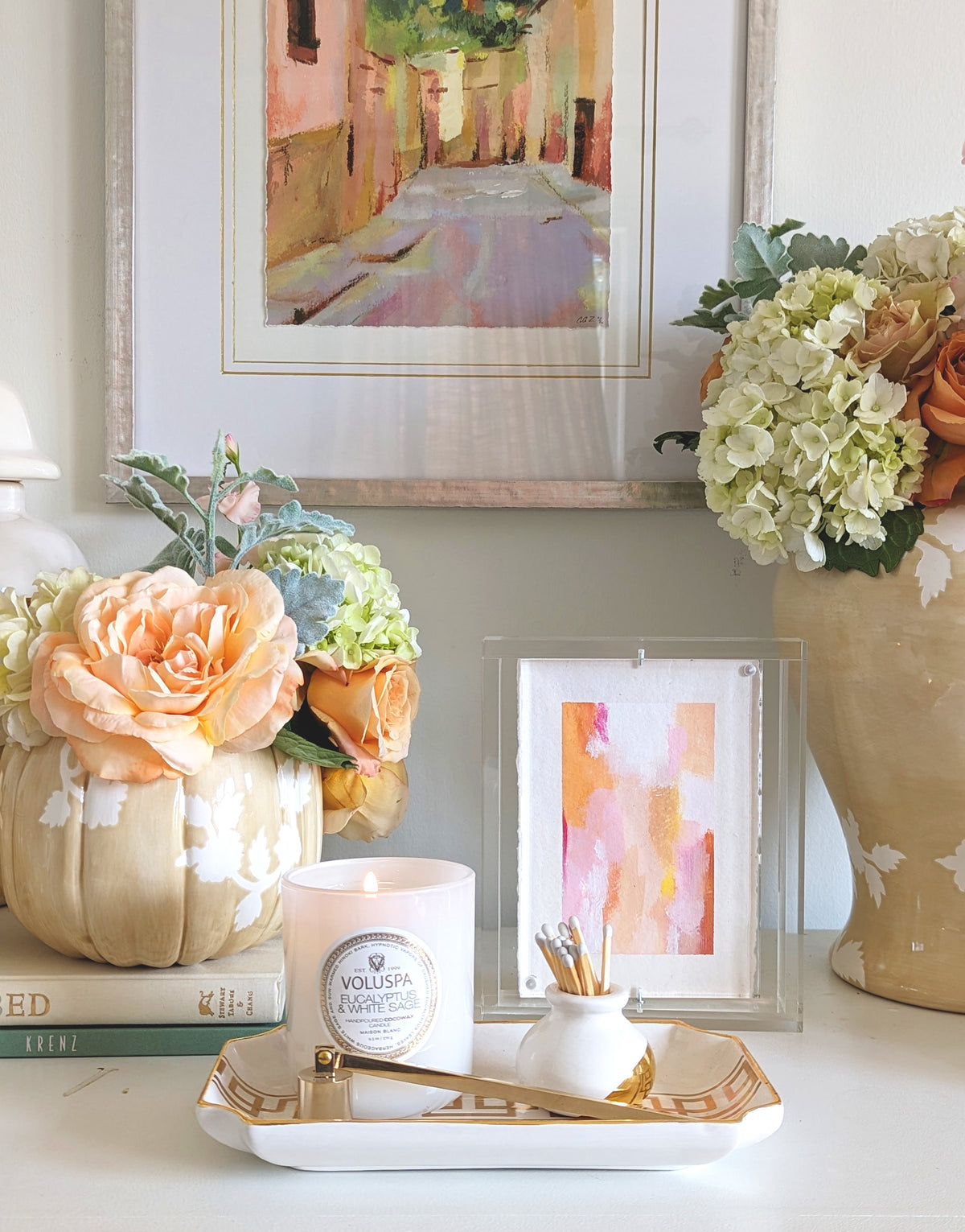 Chinoiserie Pumpkin Jars with 22K Gold Accents in Sand