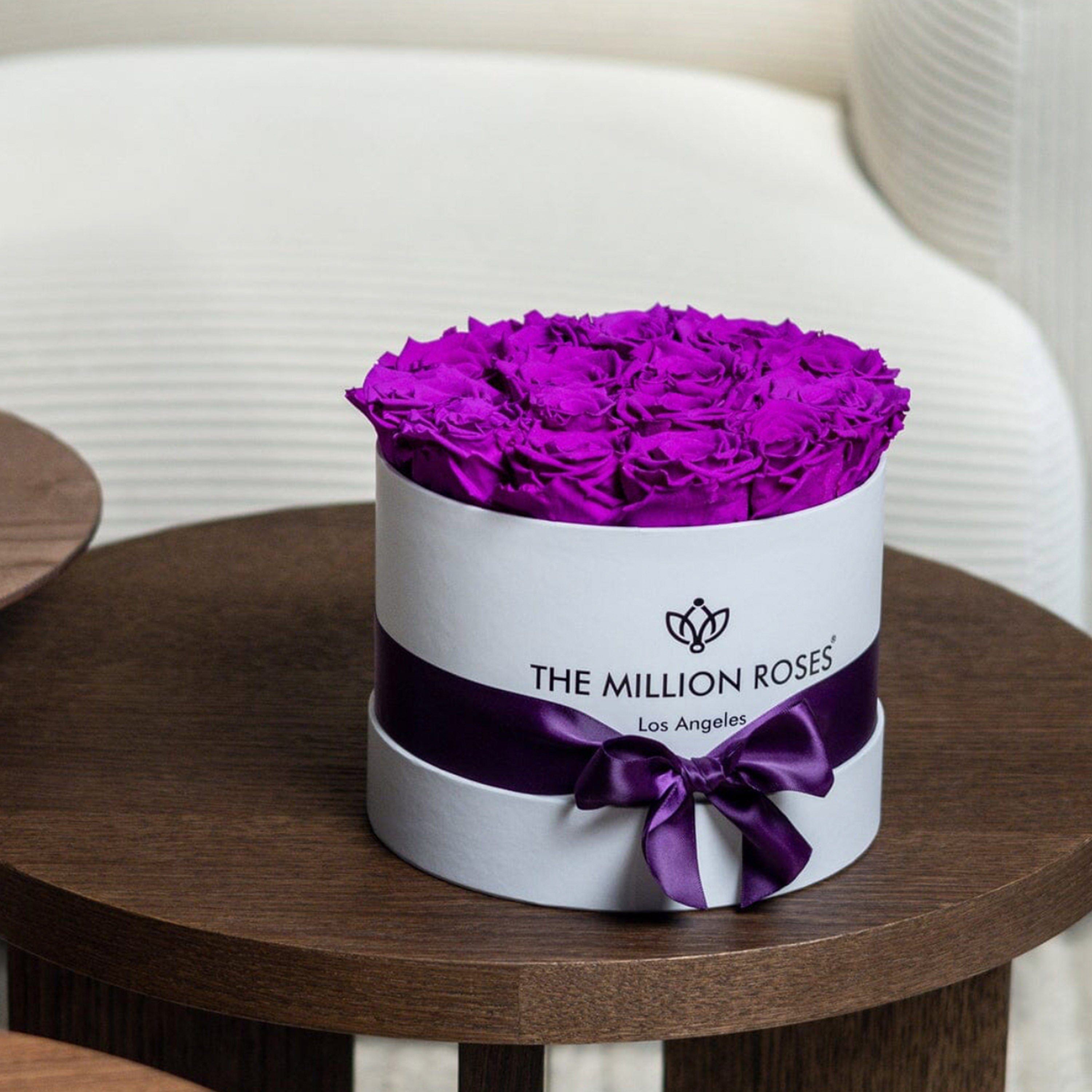 Classic White Box | Bright Purple Roses