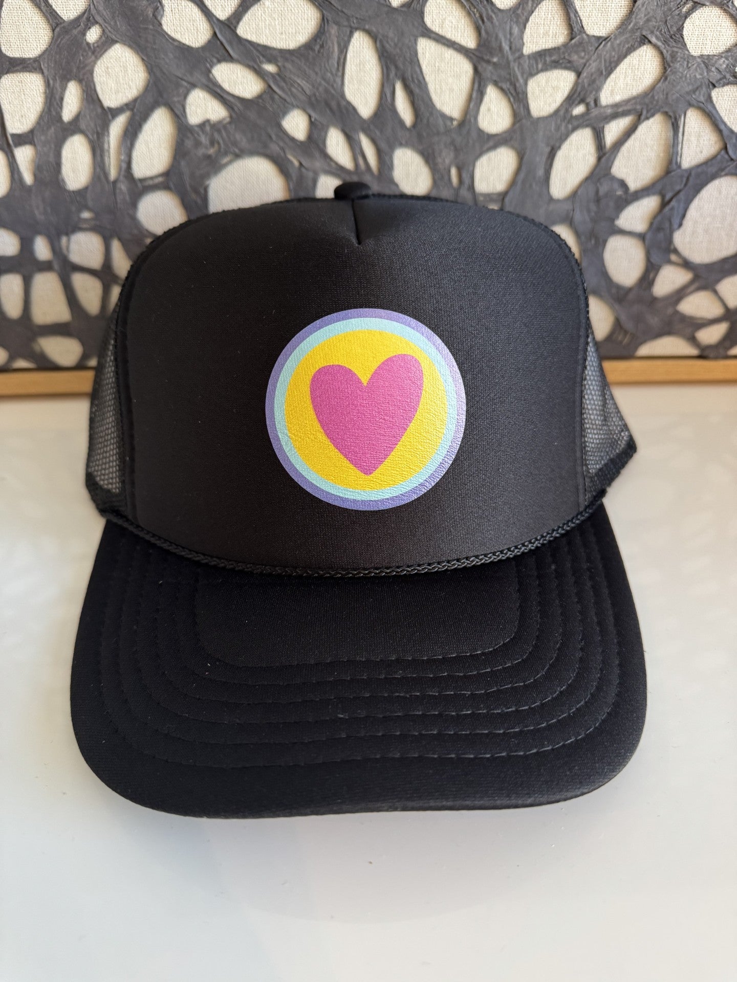 Multi Color Heart - Black Trucker Hat