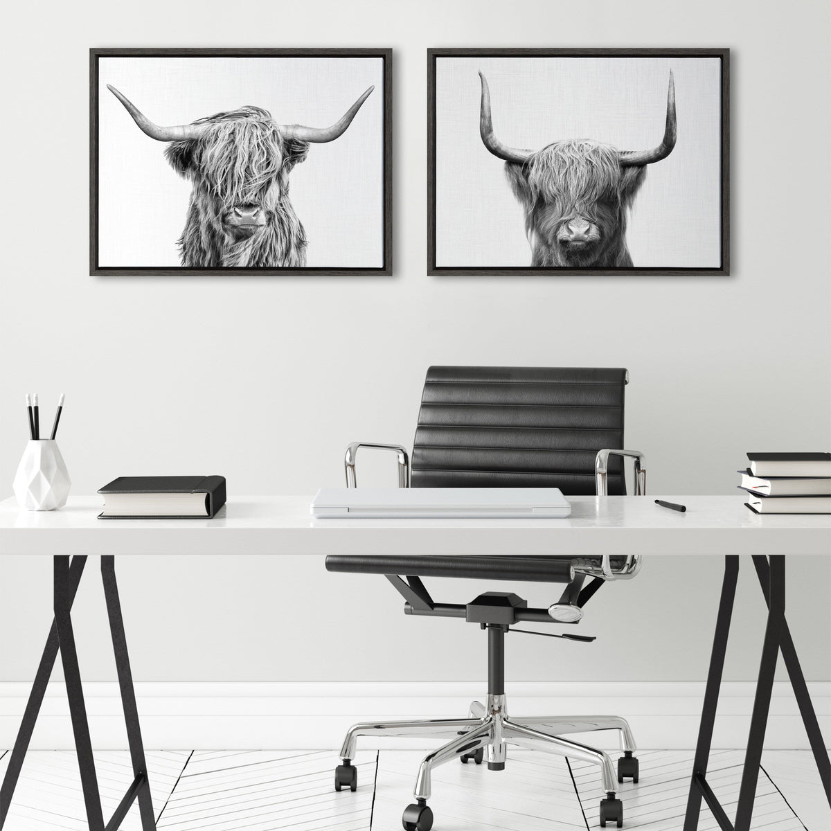 Sylvie Highland and Highland Cow 2 Framed Canvas by Simon Te of Tai Prints