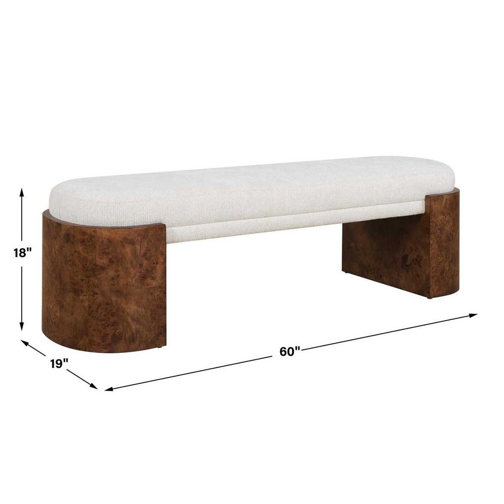 Alderidge Burl Wood Upholstered Bench