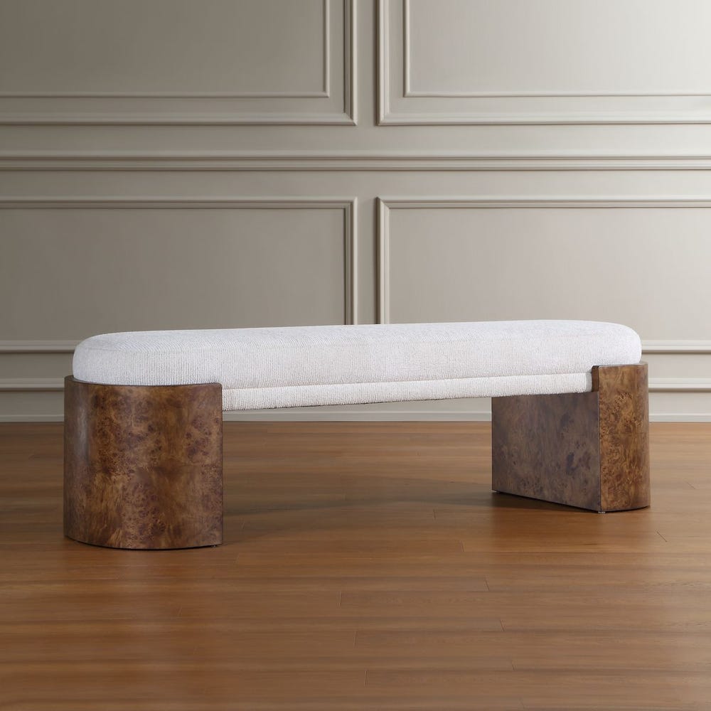 Alderidge Burl Wood Upholstered Bench