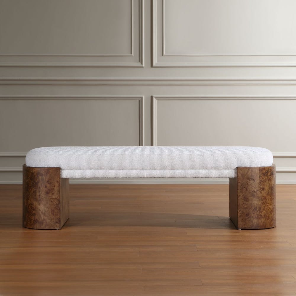 Alderidge Burl Wood Upholstered Bench