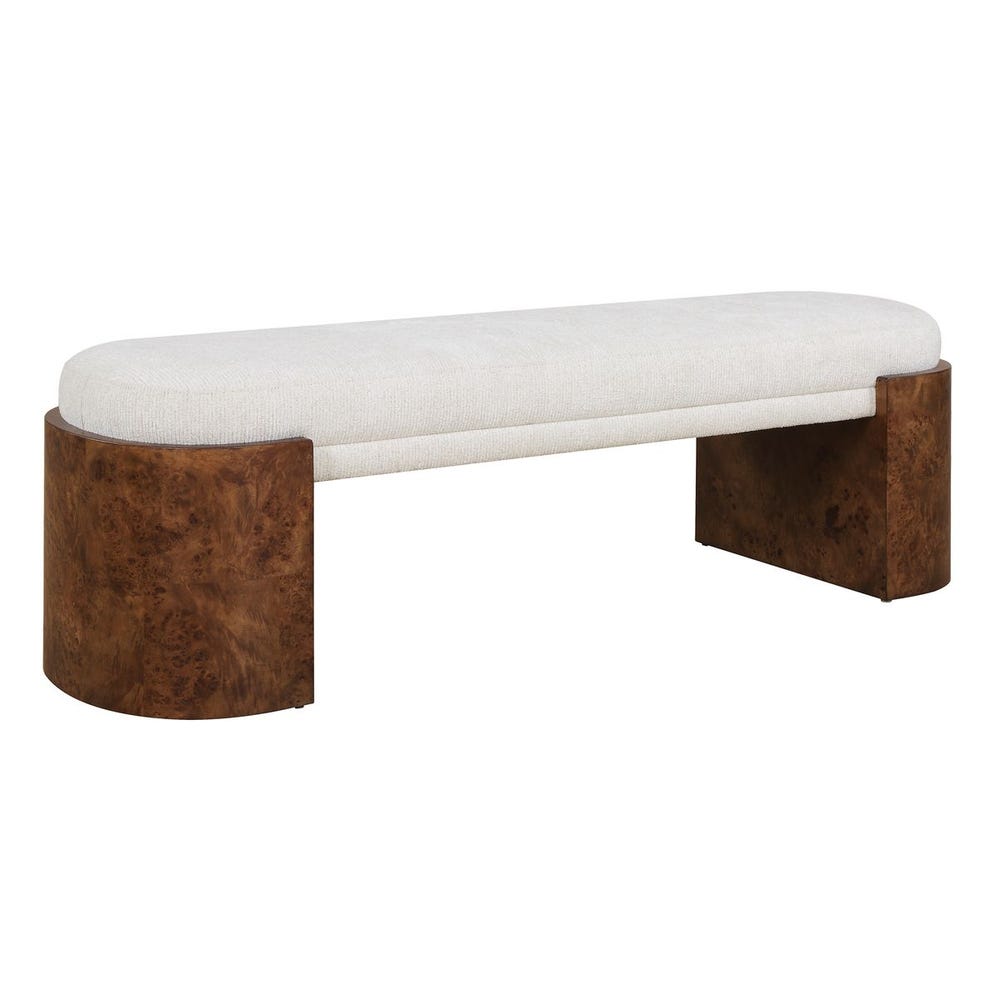 Alderidge Burl Wood Upholstered Bench