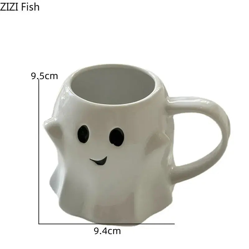 Cute ghost white ceramic mug set kitchen coffee cups