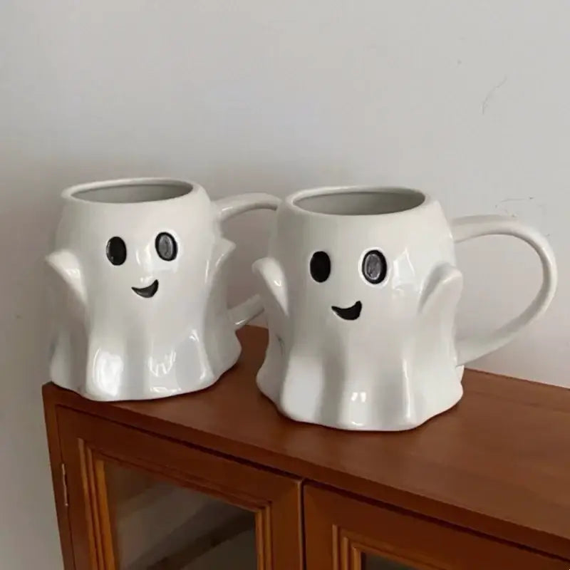 Cute ghost white ceramic mug set kitchen coffee cups