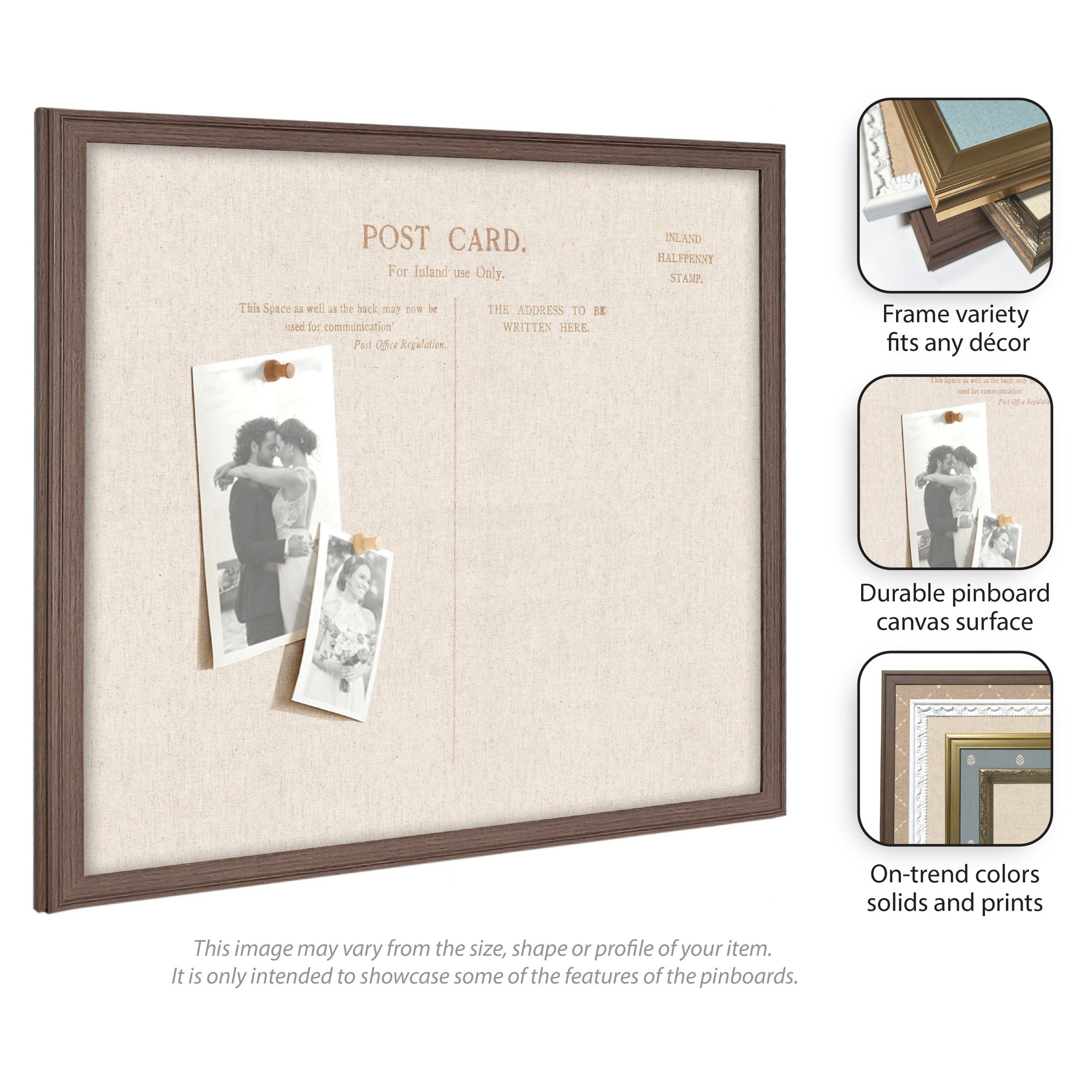 Framed Fabric Pinboard Linen Vintage Post Card Wall Organization