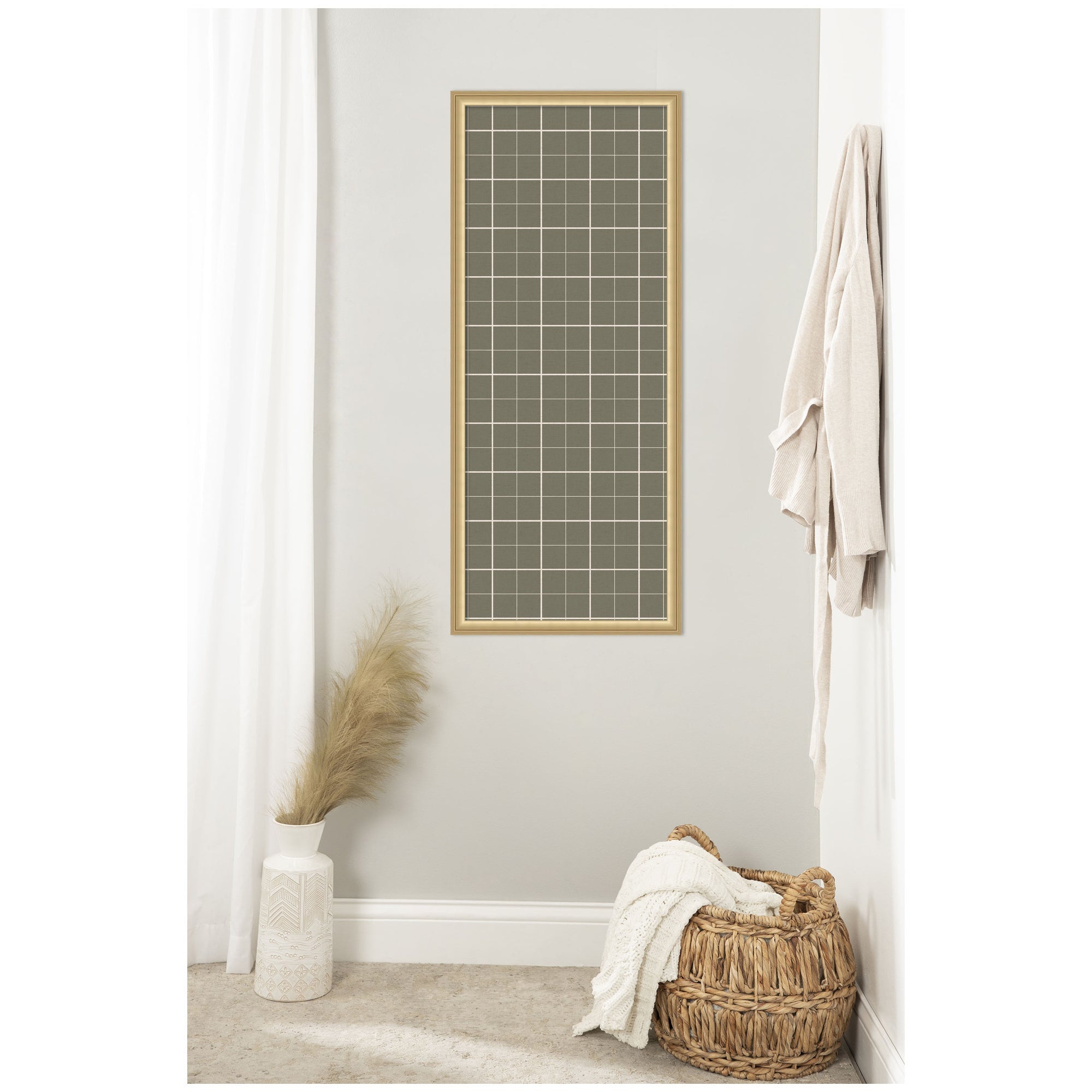 Framed Fabric Pinboard Sage Green Plaid Wall Organization