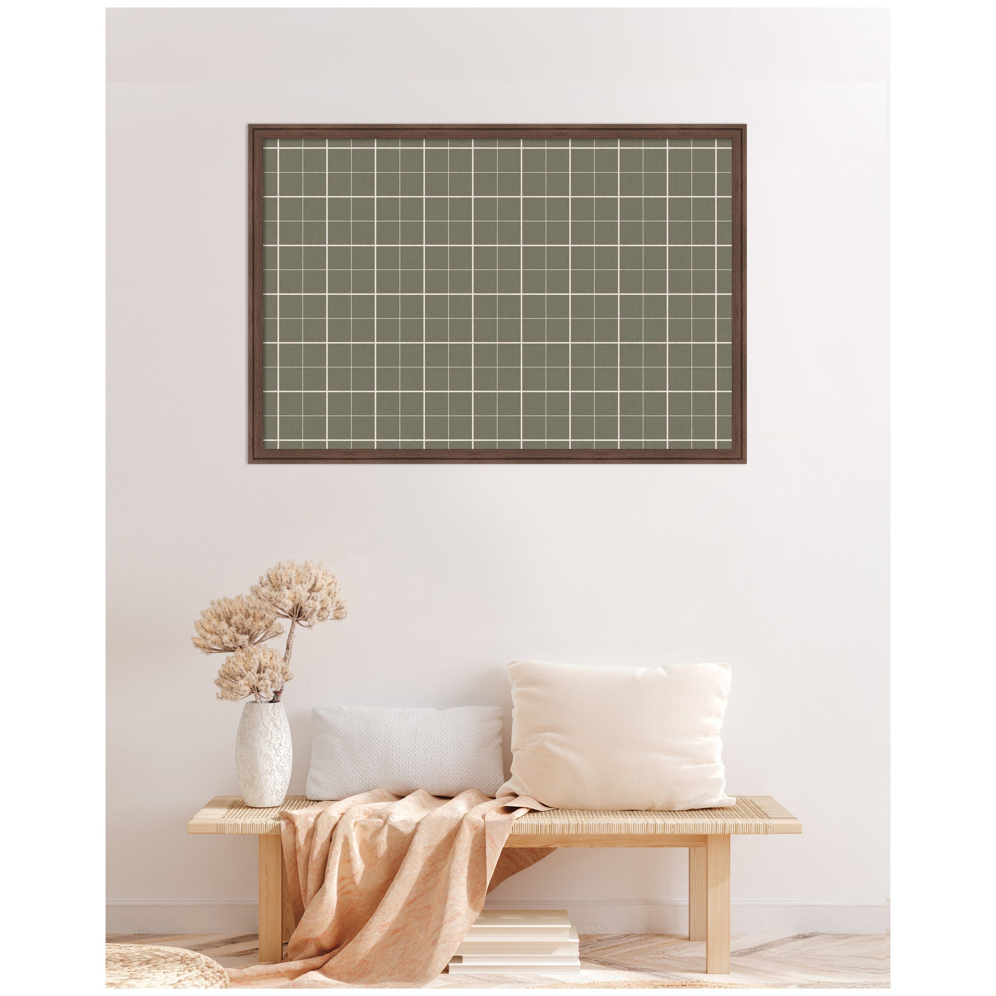 Framed Fabric Pinboard Sage Green Plaid Wall Organization