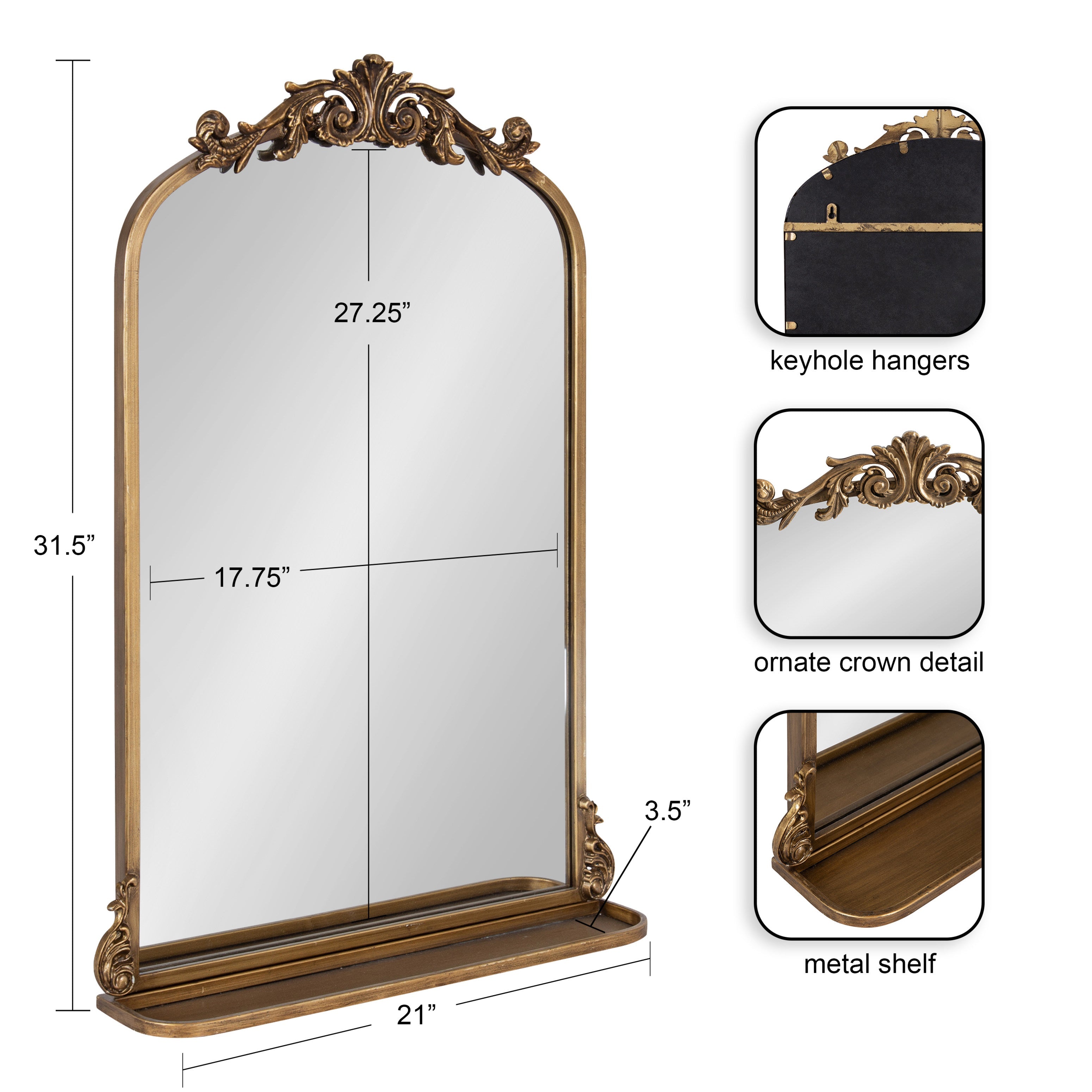 Arendahl Traditional Arch Mirror with Shelf