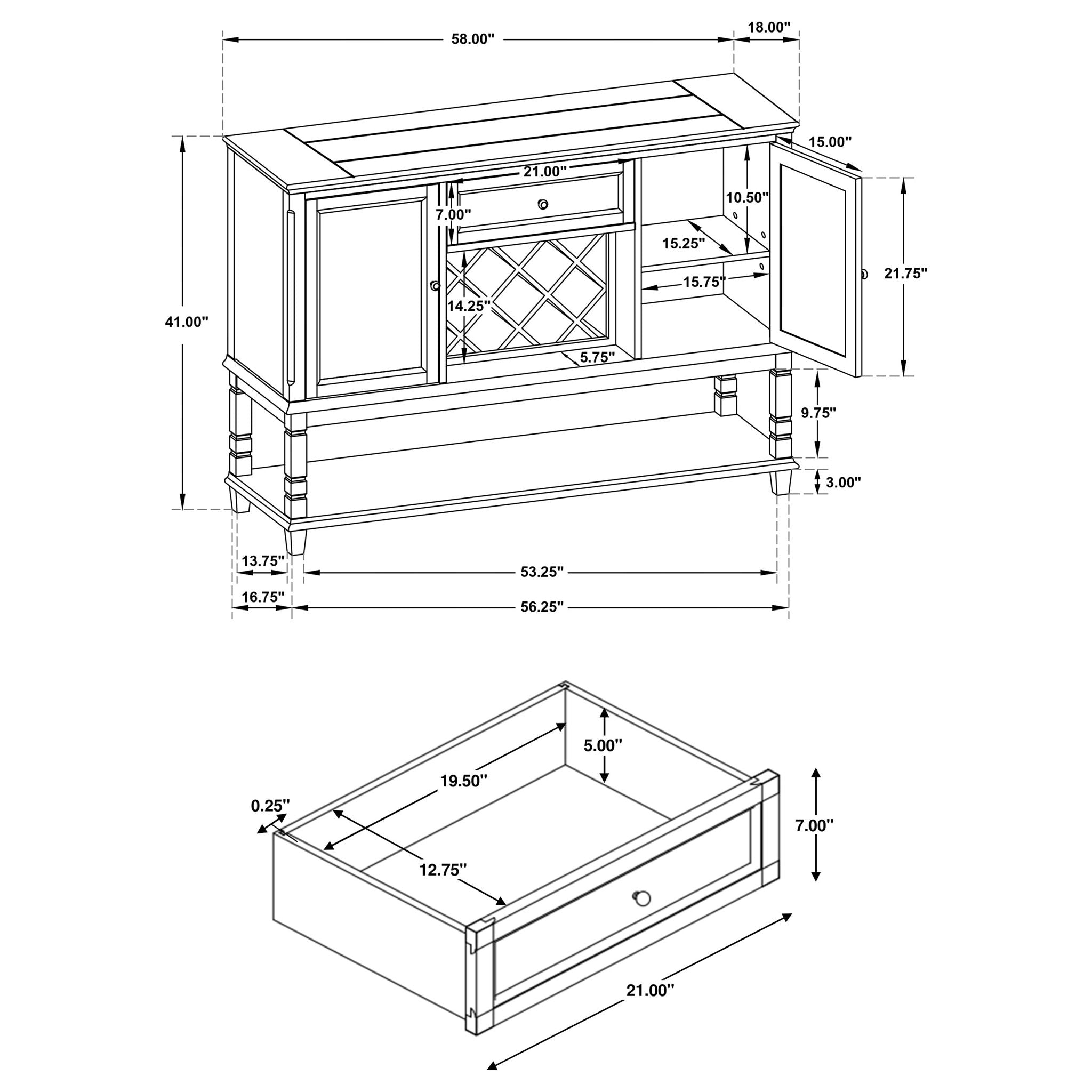Declan - Traditional Server With Drawer And Wine Rack - Rustic