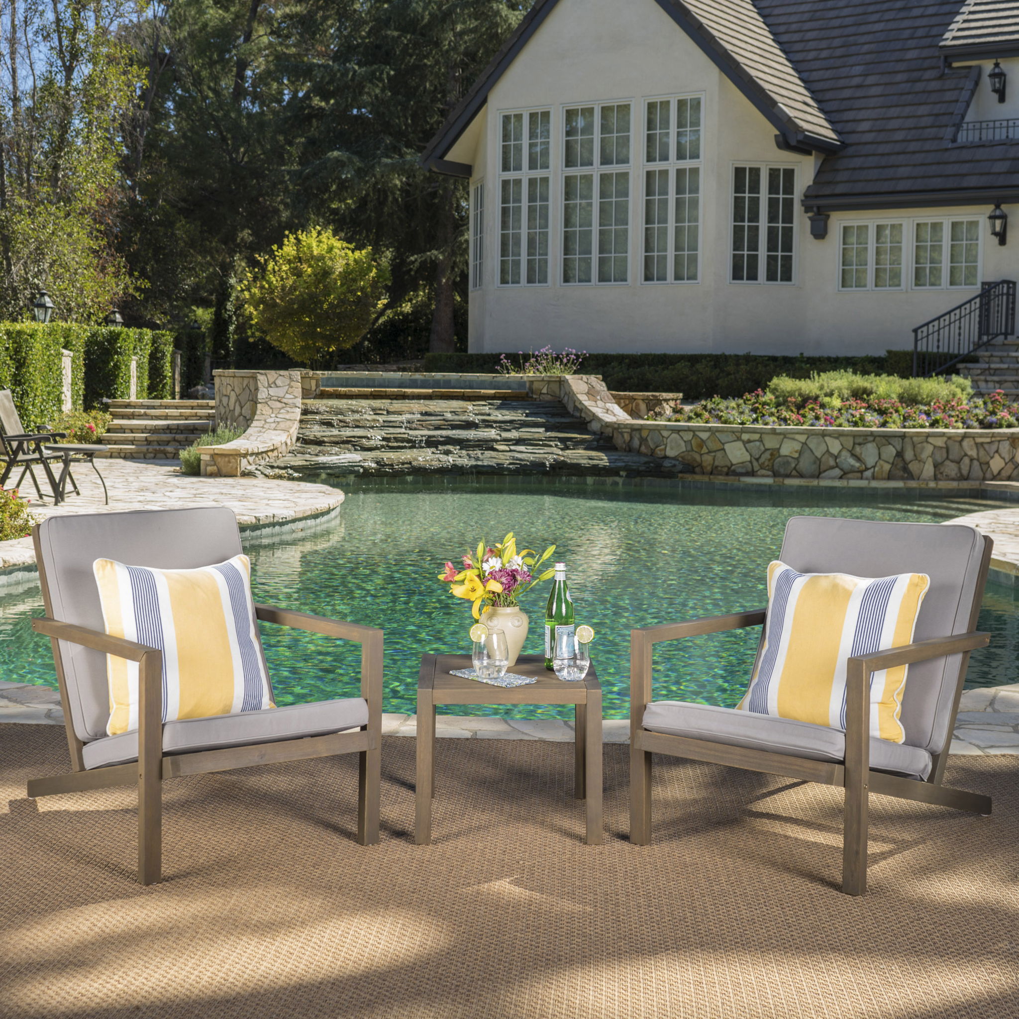 Celestaria 3-Piece Outdoor Chat Set with Adirondack Chairs, Cushions and Side Table