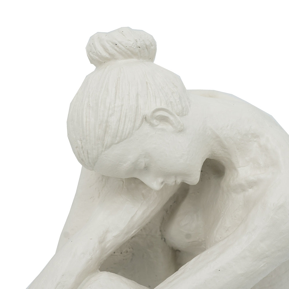 10.5x4.5x9' Seated Stone and Resin Woman Figurine with Smooth White Finish
