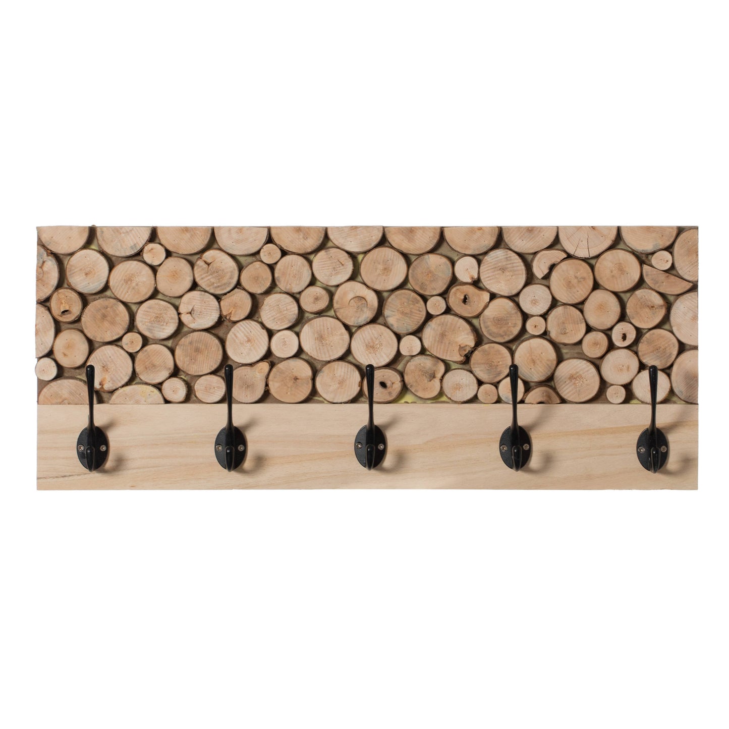 Natural Wood Hook Rack with Five Hooks for Entryway,