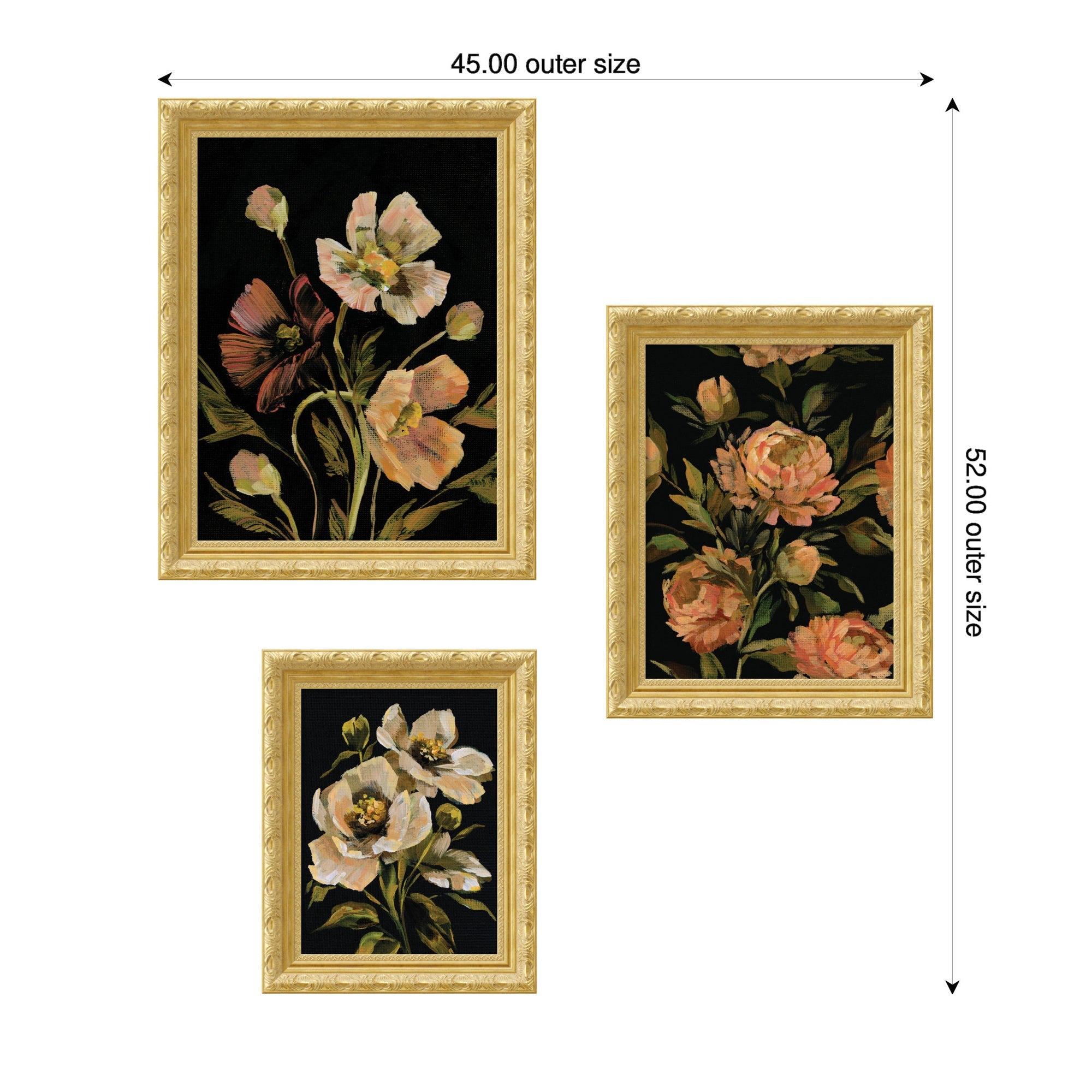 Moody Pink Hued Floral 3 Piece Framed Wall Art Print Set by Annie Quigley
