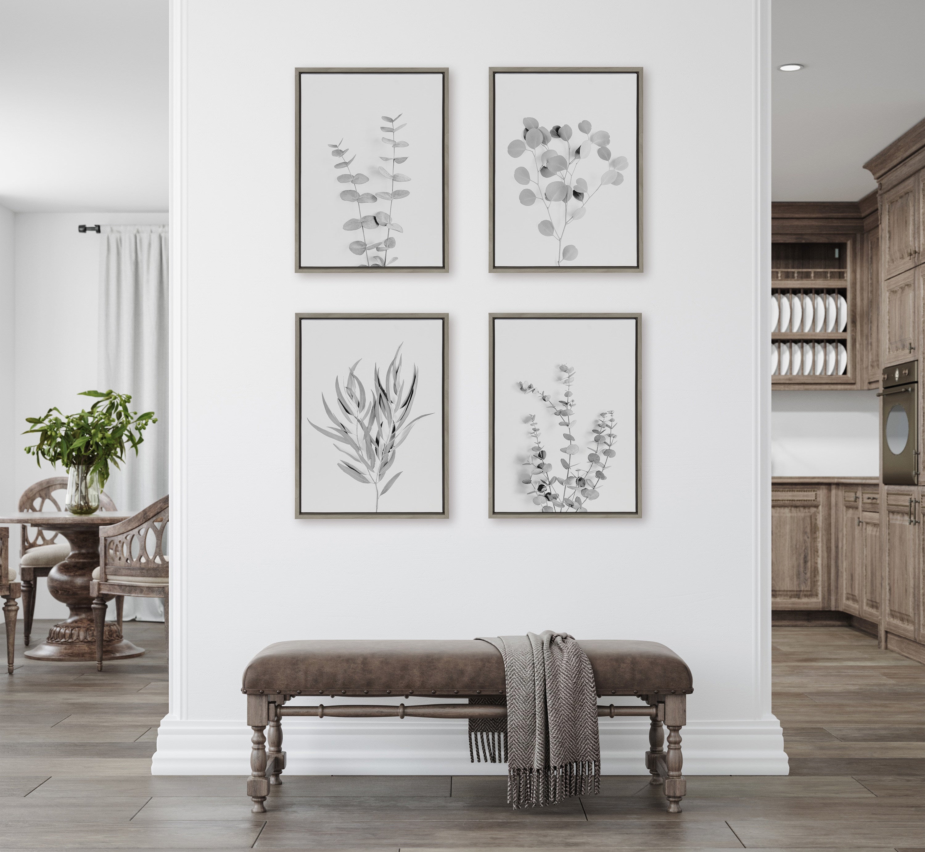 Sylvie Neutral Botanical 3 and 4 Soft White Framed Canvas by The Creative Bunch Studio