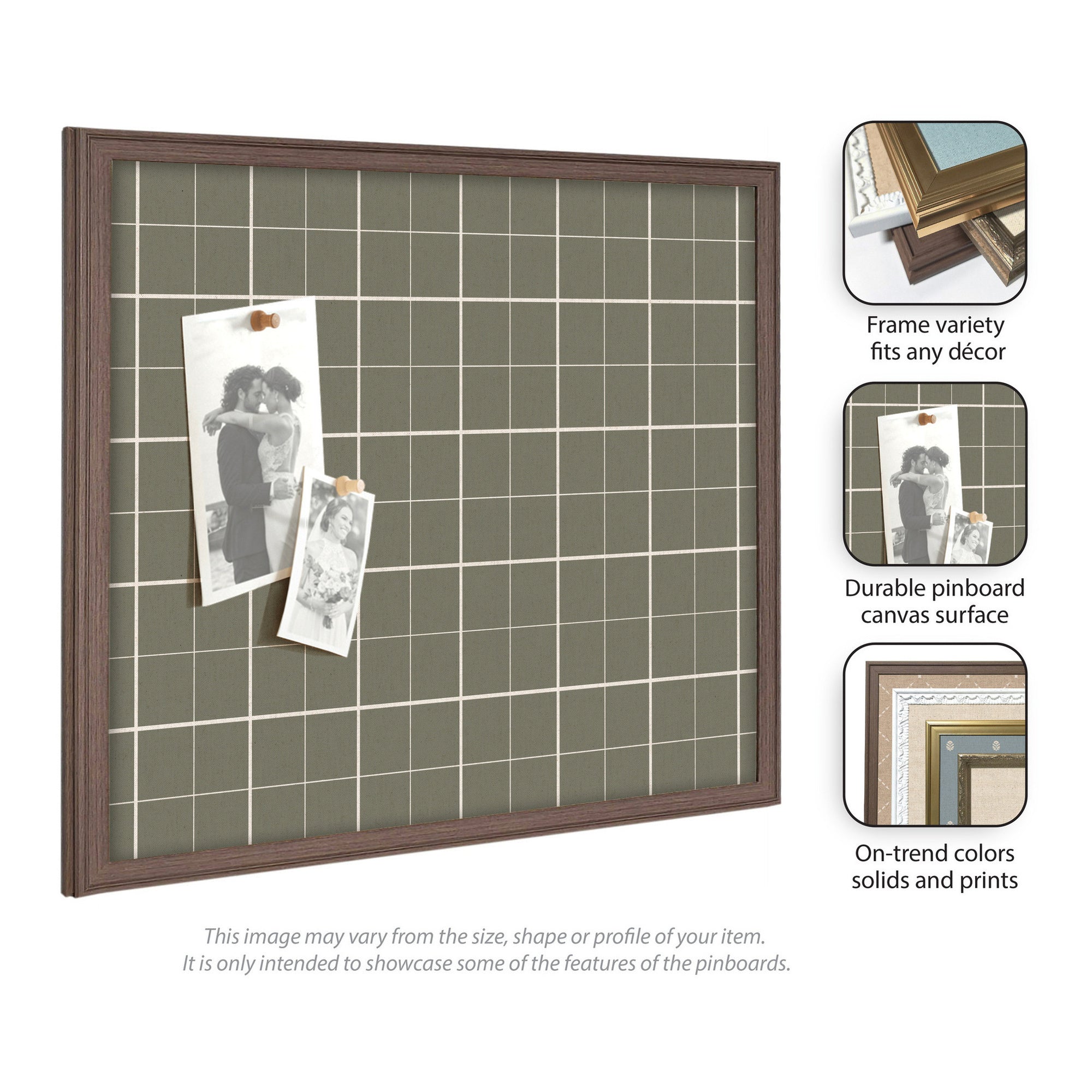 Framed Fabric Pinboard Sage Green Plaid Wall Organization