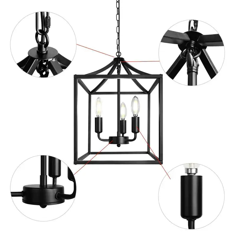 Decorbites black farmhouse chandelier lantern dining room pendant light