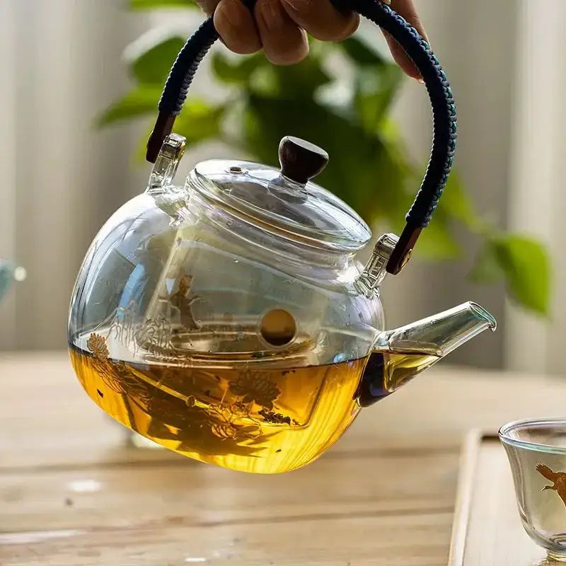 Colorful enamel glass crane teapot kitchen decor