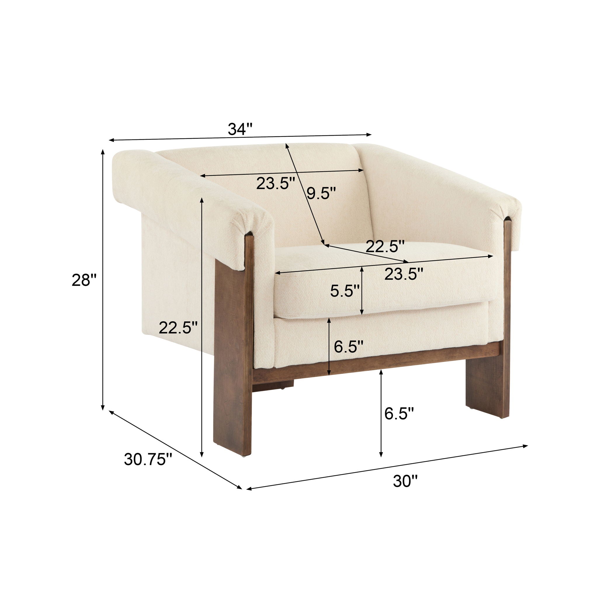 Sierra - Vintage Modern Accent Chair With Deep Cushions And Wide Armrests