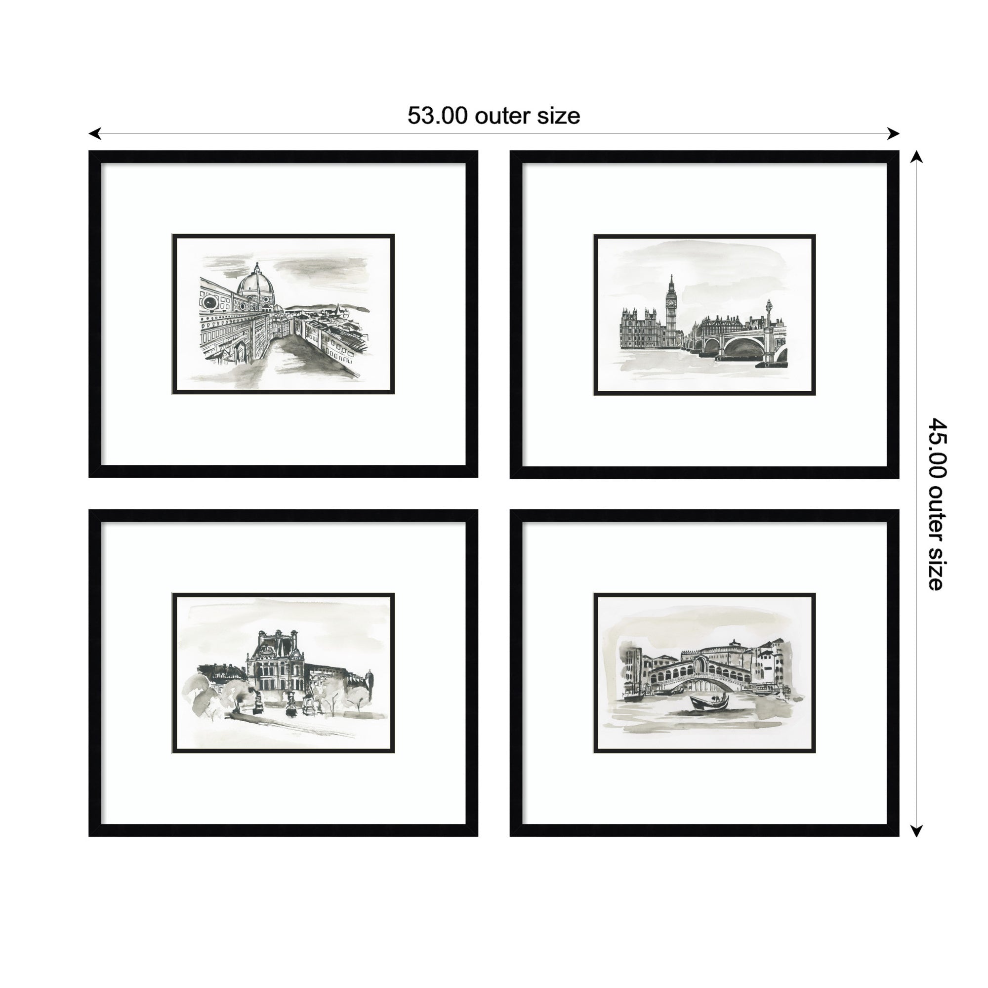 Vintage Europe 4 Piece Framed Wall Art Print Set by Teju Reval