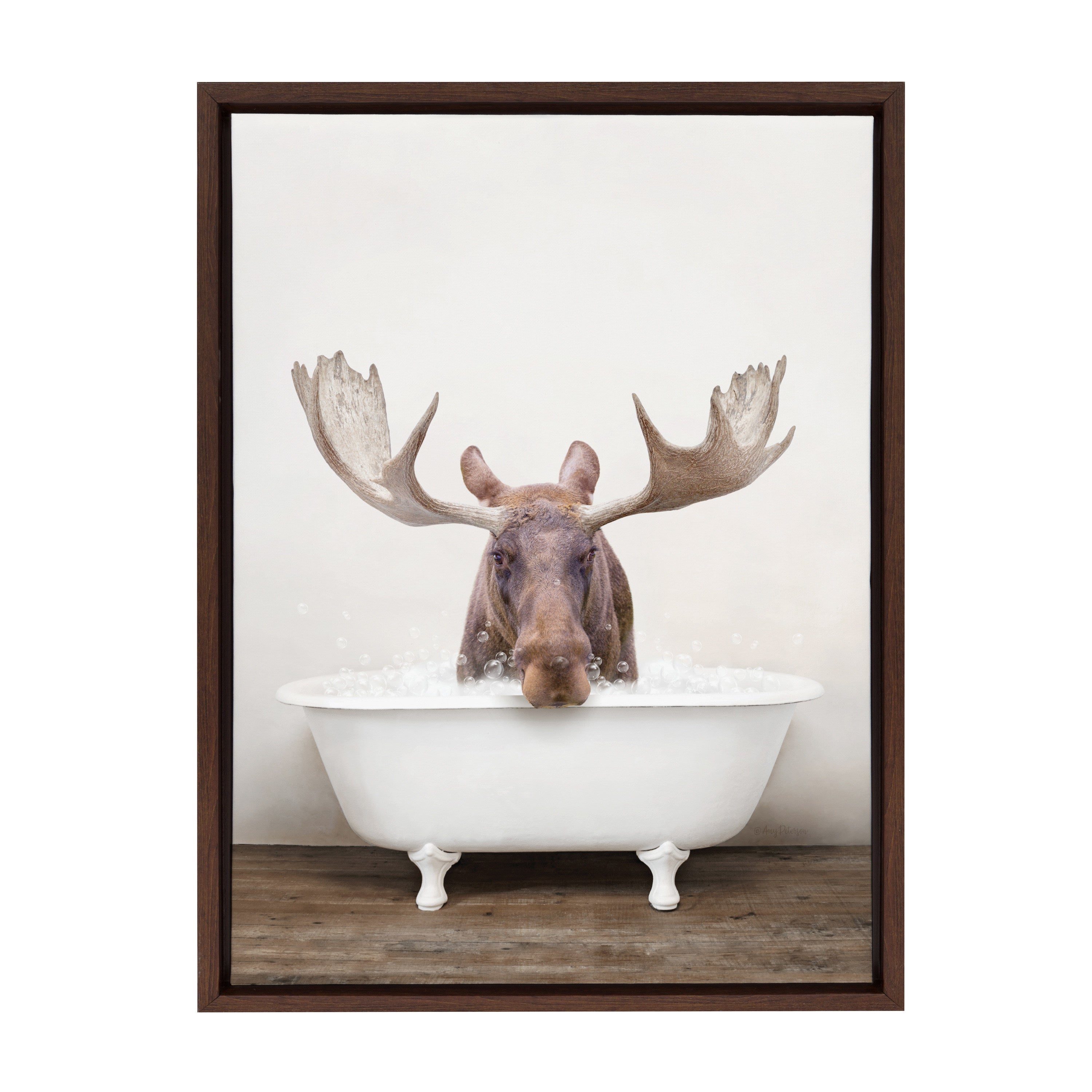 Sylvie Moose Rustic Bubble Bath Framed Canvas by Amy Peterson Art Studio