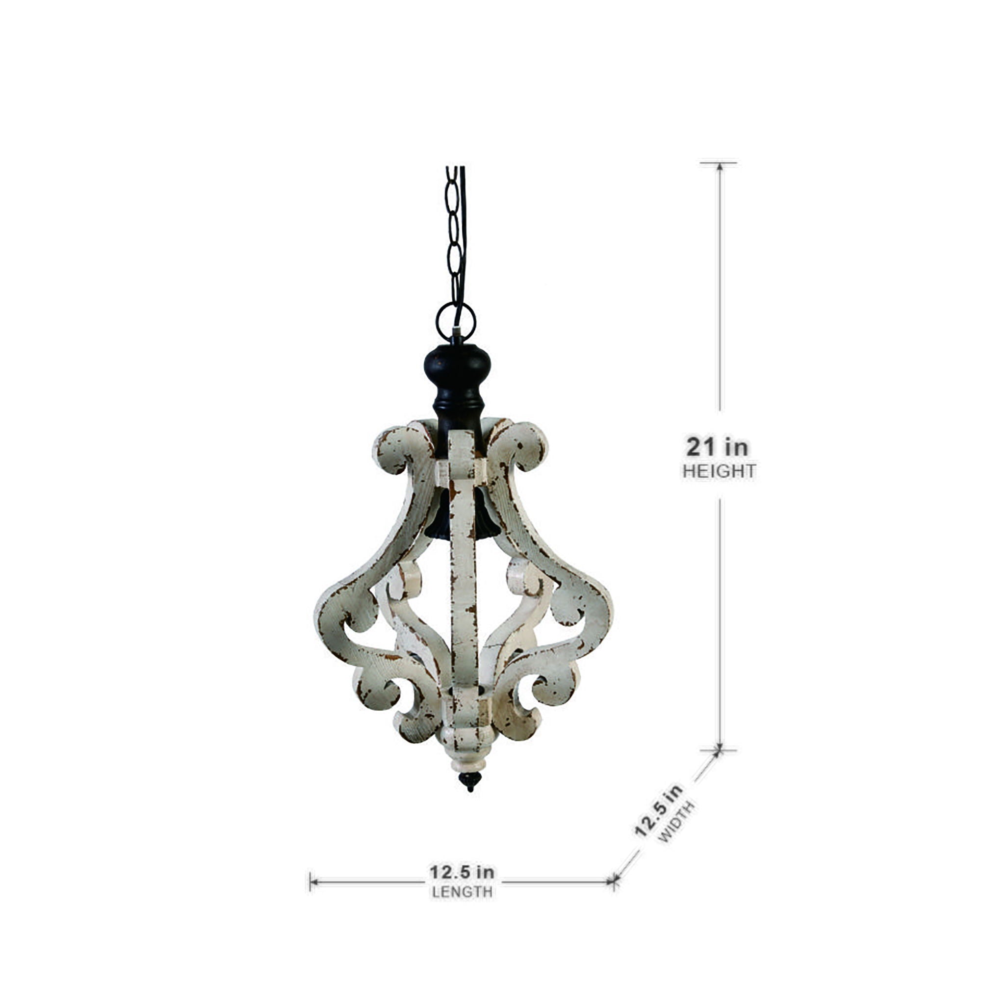 Farmhouse Chandeliar Distressed Pendant French Country Wood Chandelier For Living Room Foyer, Bulb Not Included - Antique Cream