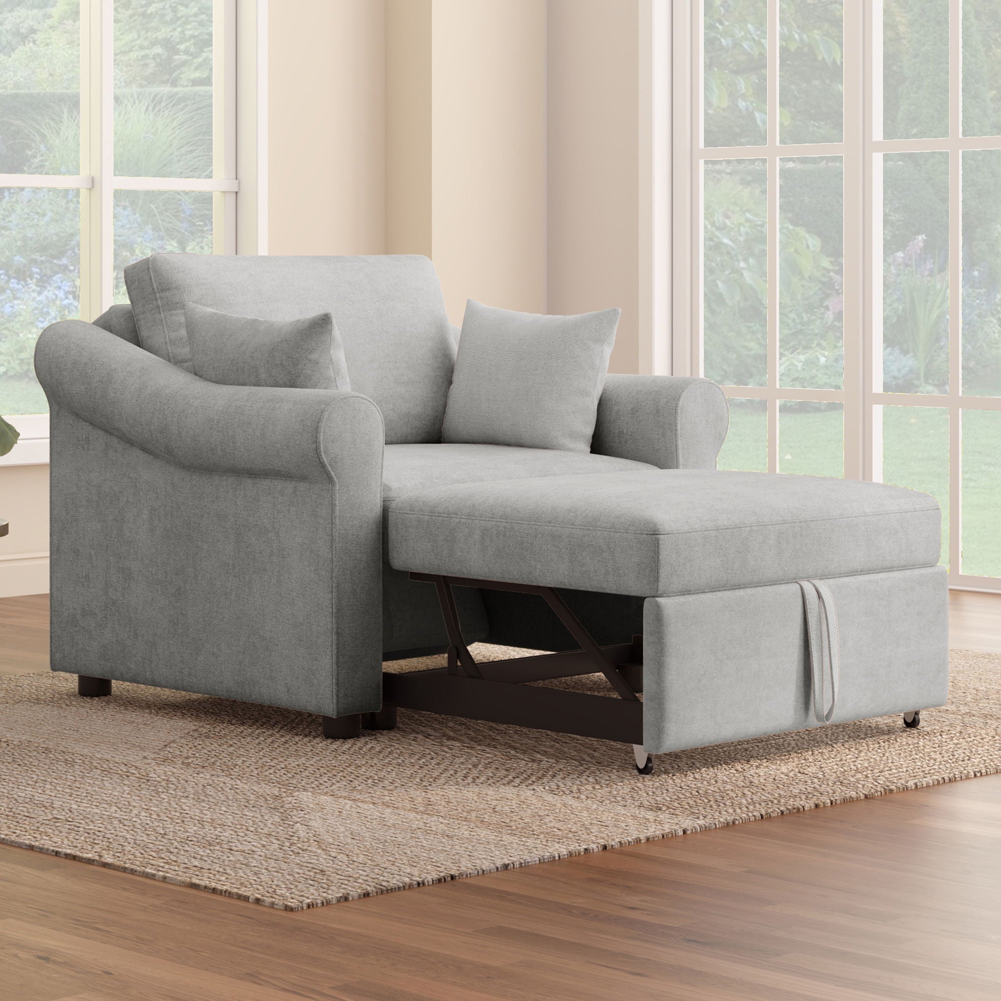 Convertible Sleeper Chair With Adjustable Backrest, 3 In 1 Lounger Chair Turns Into Bed, Single Bed For Living Room