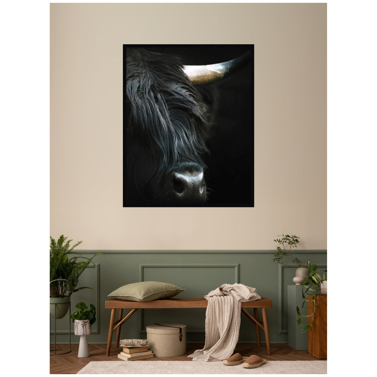Minimalist Black Highland Cow Close by Michael Schauer Framed Wall Art Print