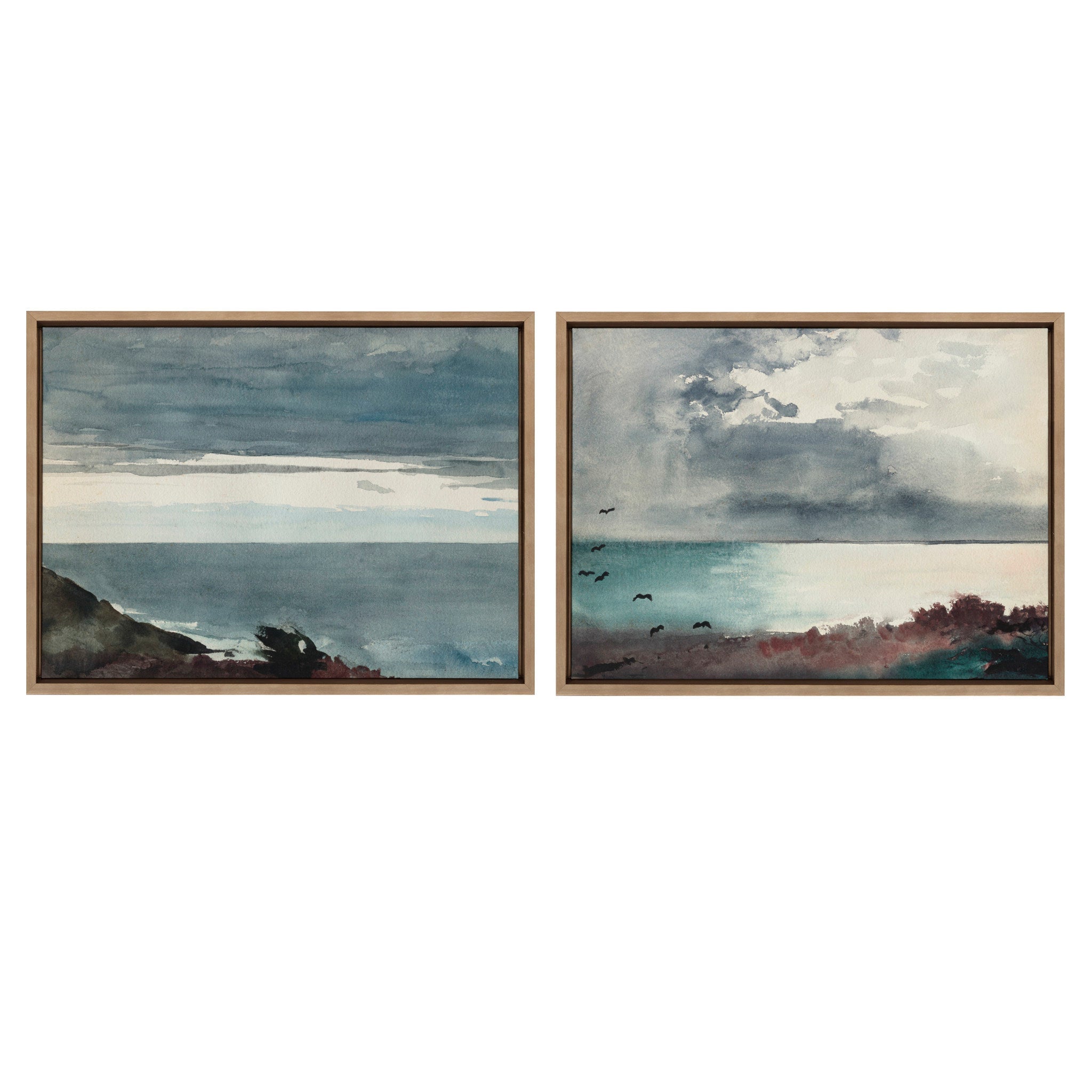 Sylvie Winslow Homer Prouts Neck Evening 1894 and Winslow Homer Breaking Storm Coast of Maine 1894 Framed Canvas by The Art Institute of Chicago