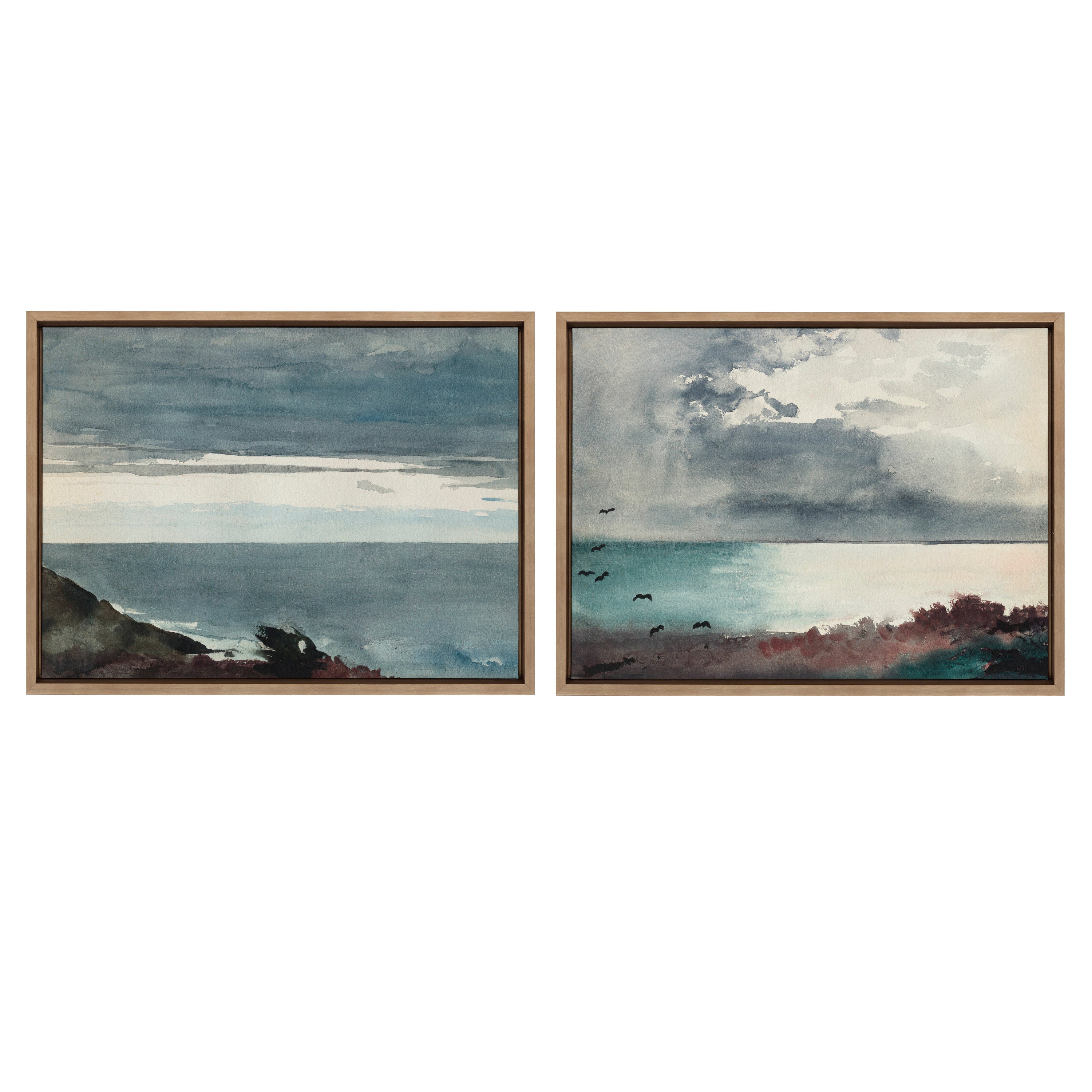 Sylvie Winslow Homer Prouts Neck Evening 1894 and Winslow Homer Breaking Storm Coast of Maine 1894 Framed Canvas by The Art Institute of Chicago